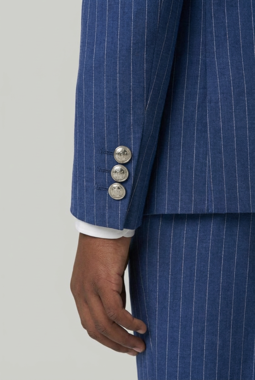 Erkek Çocuk Çift Düğmeli Çizgili Takım Elbise - 3 Parça & 6 Parça Set - Lacivert Mavi