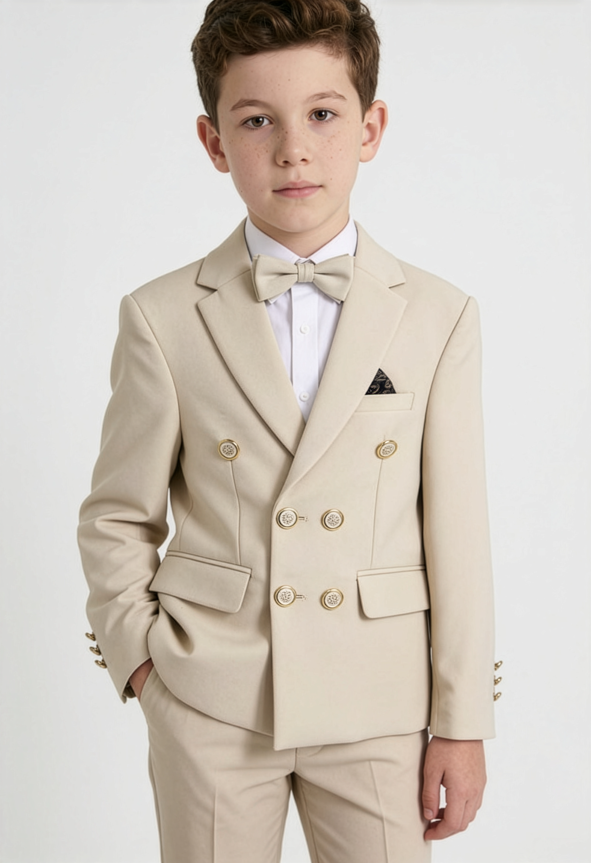 Ensemble costume garçon 2 pièces croisé - Beige