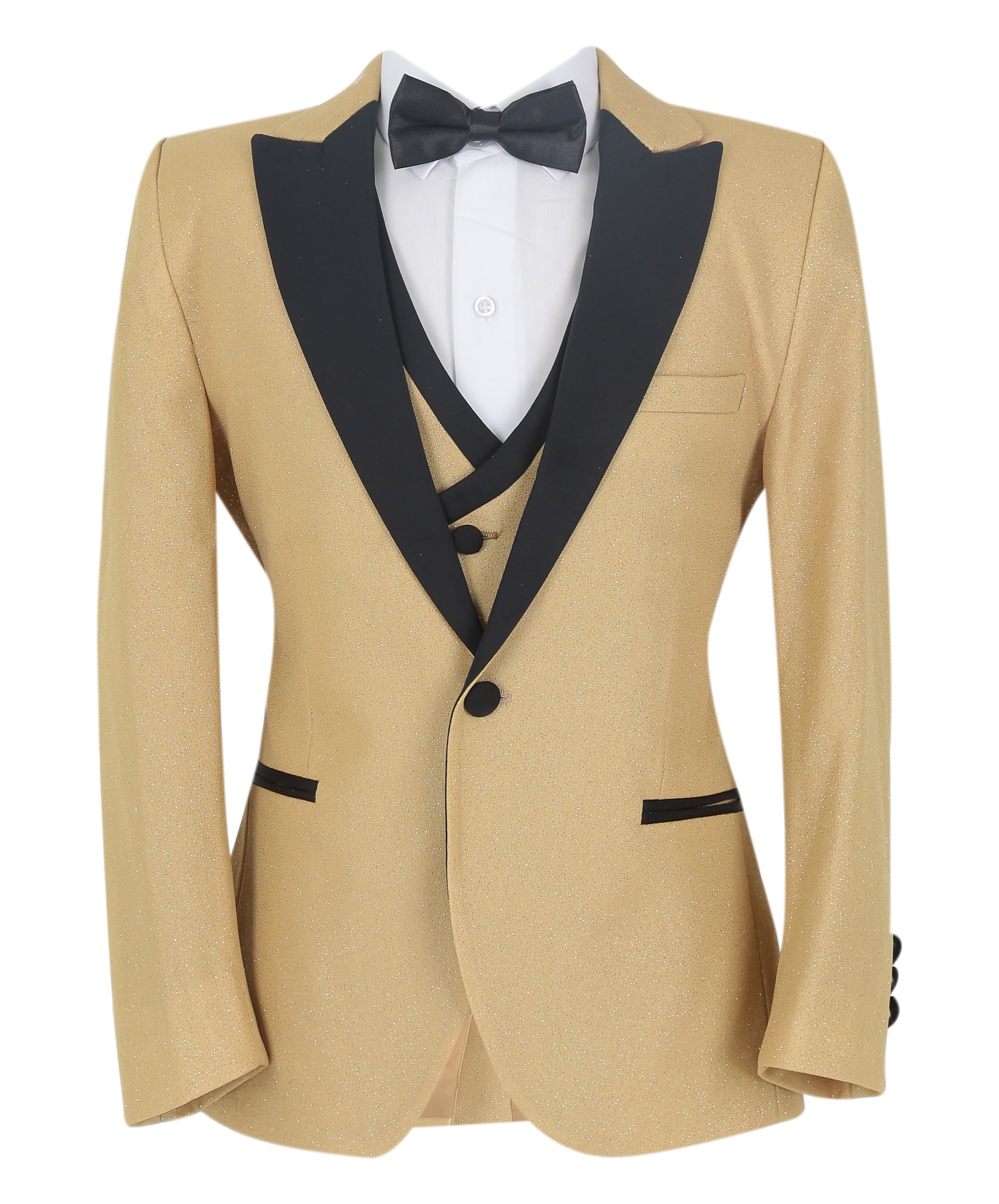 Boys Glittery Slim Fit Tuxedo Dinner Suit - Gold Front Picture