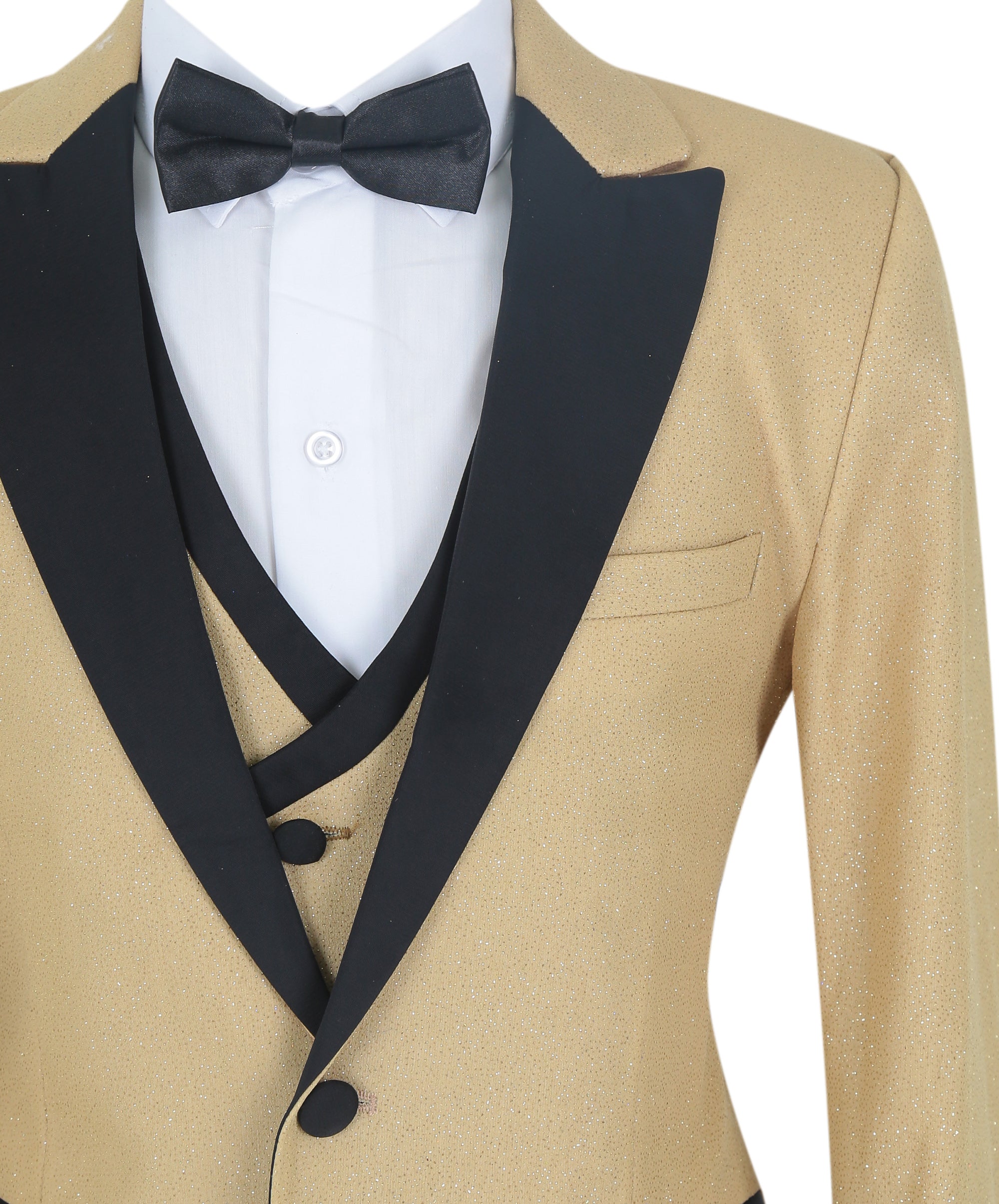 Boys Glittery Slim Fit Tuxedo Dinner Suit - Gold Detail Picture