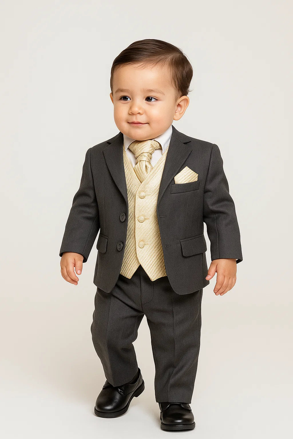 بدلة أولاد رمادية وخيار صديرية - توماس - رمادي - ذهبي