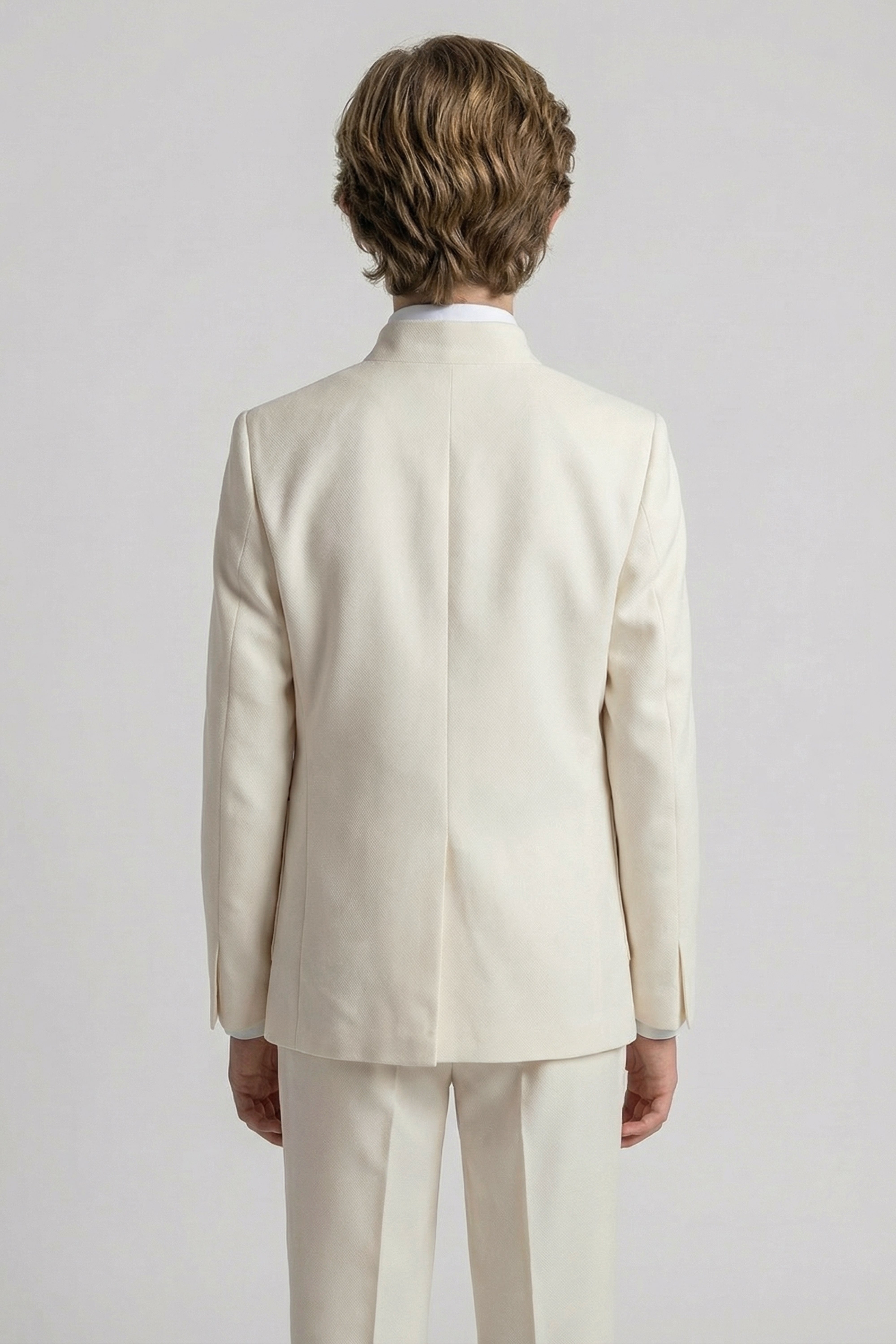 Boys’ Ivory 6-Piece Ottoman Formal Suit with Mandarin Collar Model Back Picture