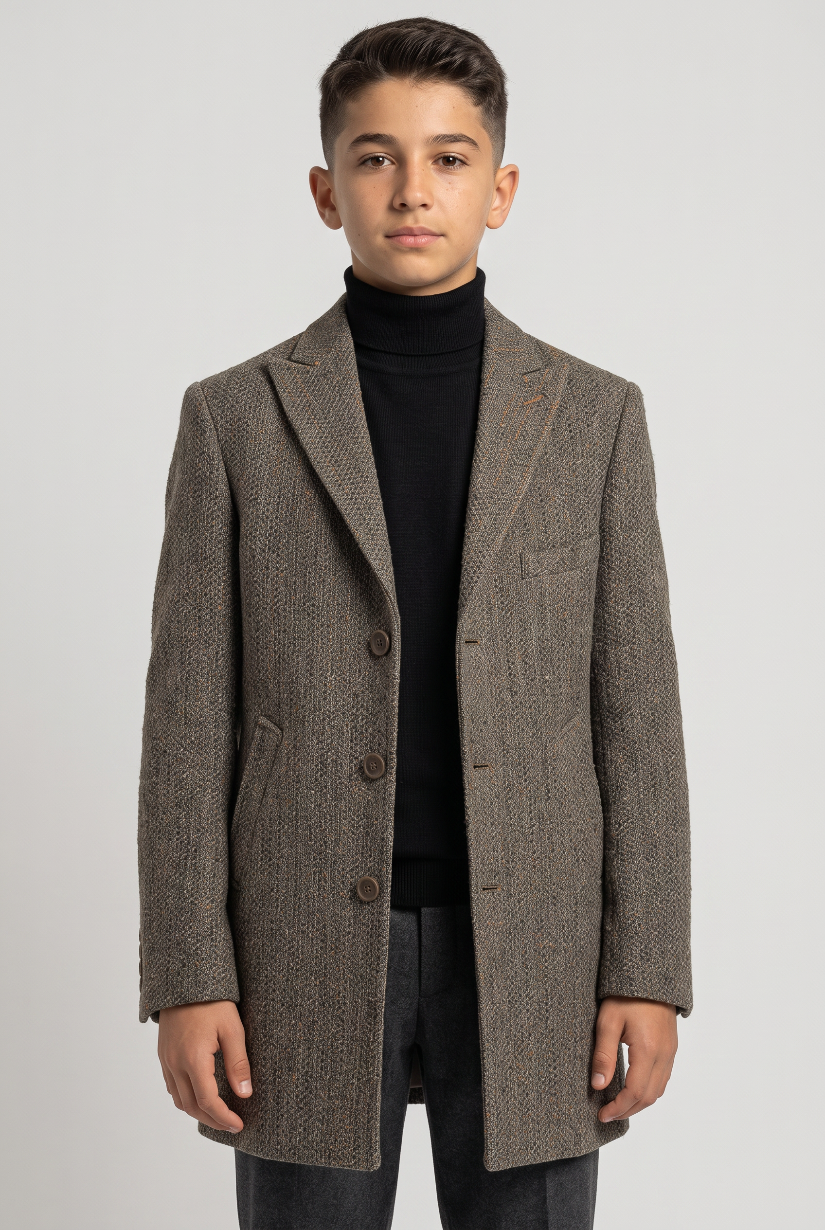 Jungen Khaki Strukturierter Tweed-Blazer