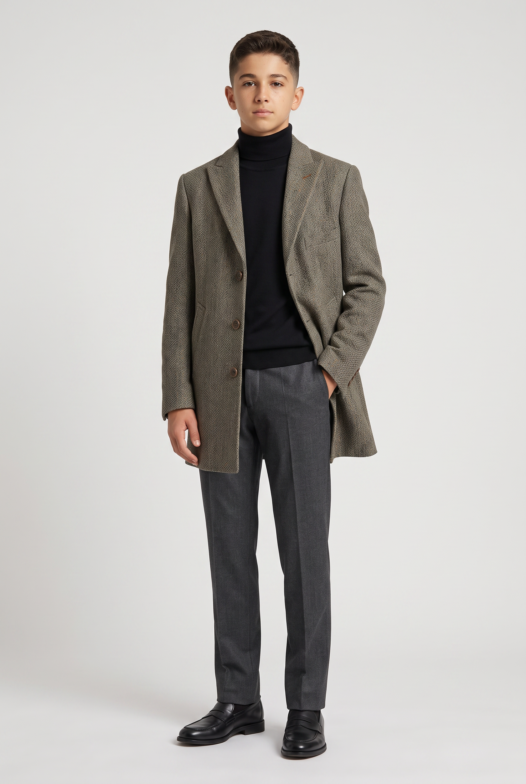 Jungen Khaki Strukturierter Tweed-Blazer