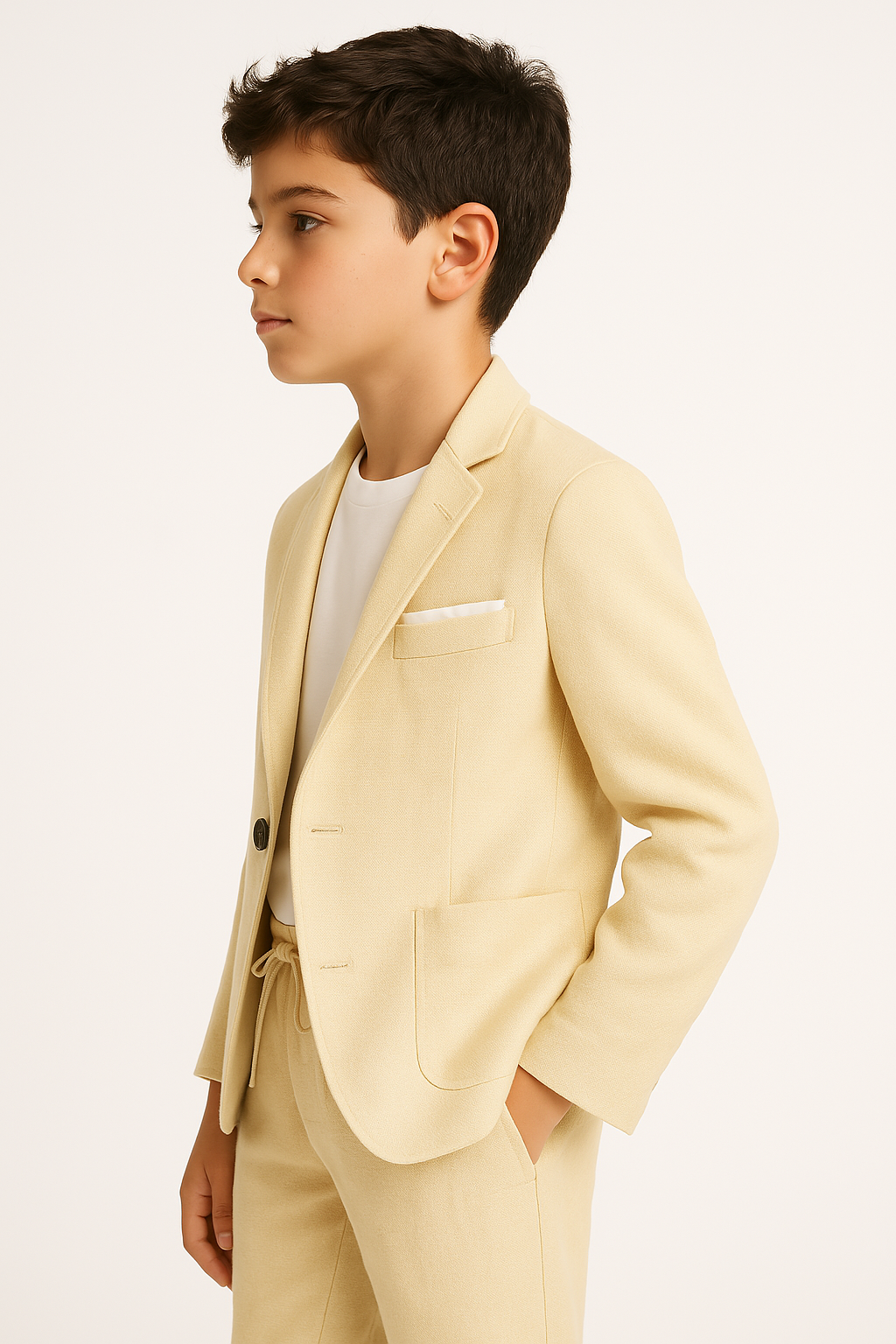 Costume garçon en lin 2 pièces – Coupe slim – Style décontracté avec pantalon jogger – Beige