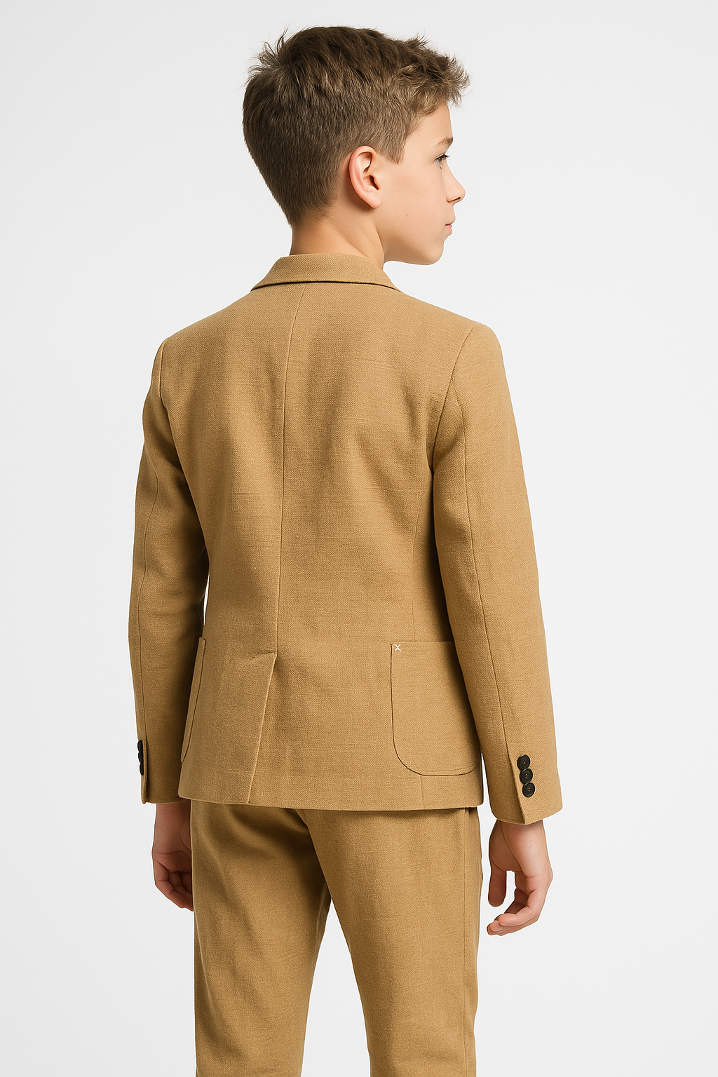 Boys’ Linen 2-Piece Slim Fit Casual Suit - Jogger - Camel Back Picture
