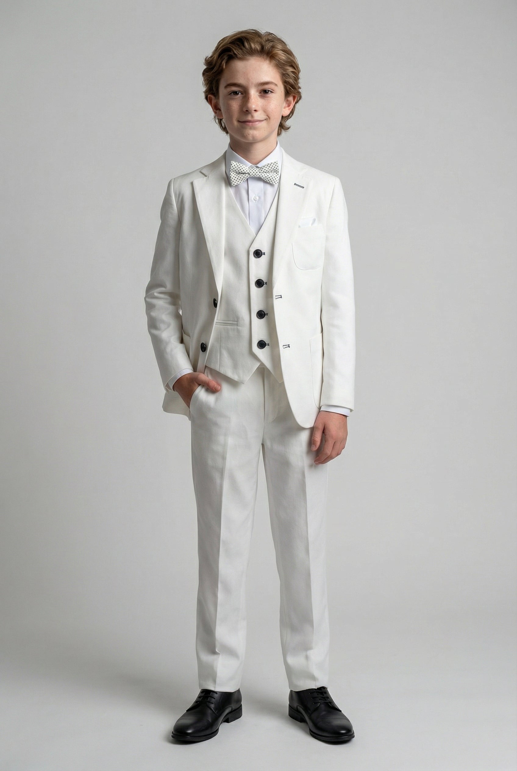 Traje de lino para niños con coderas - Blanco