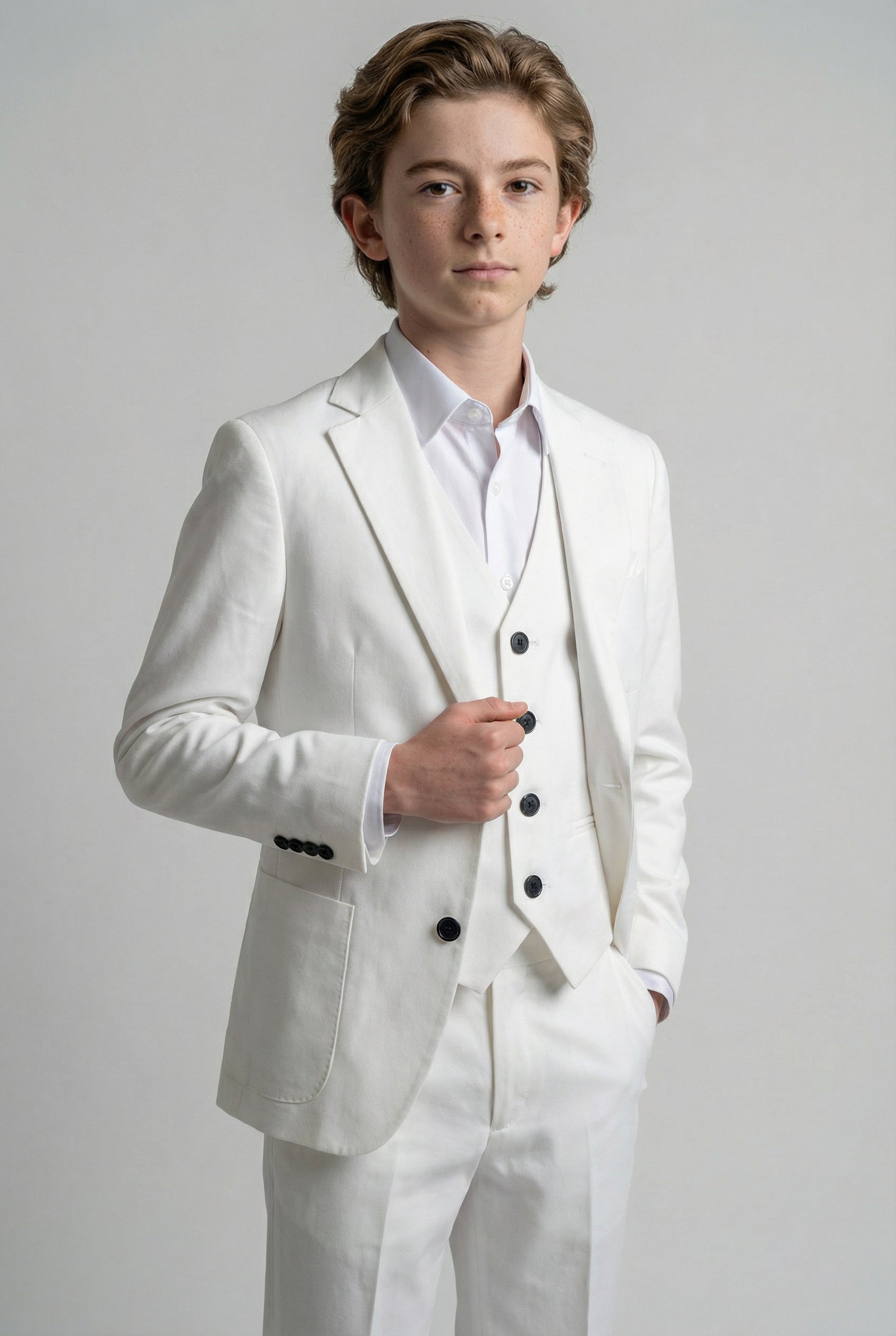 Traje de lino para niños con coderas - Blanco