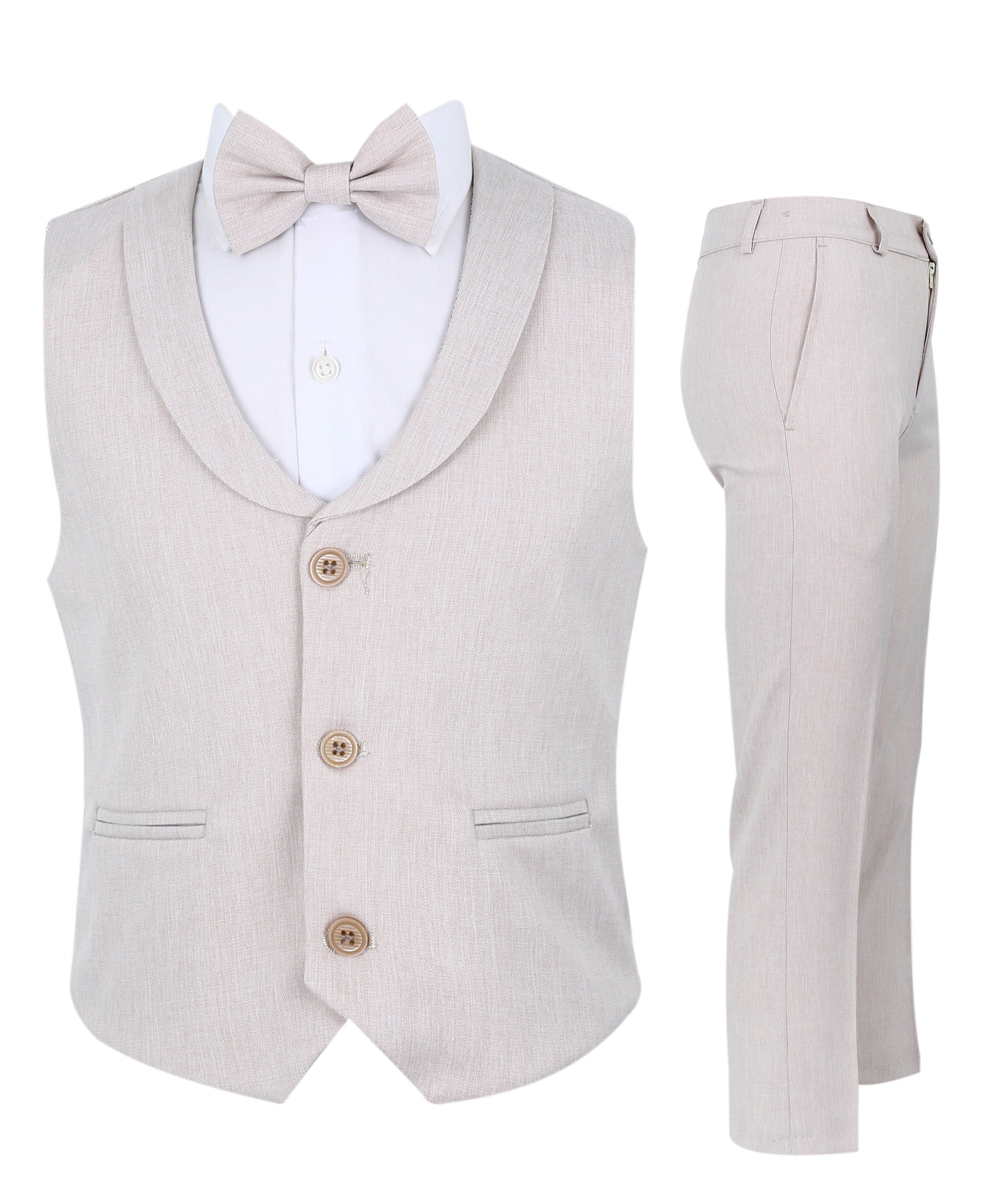 Ensemble gilet 4 pièces en coton et lin pour bébé et garçon - Beige clair