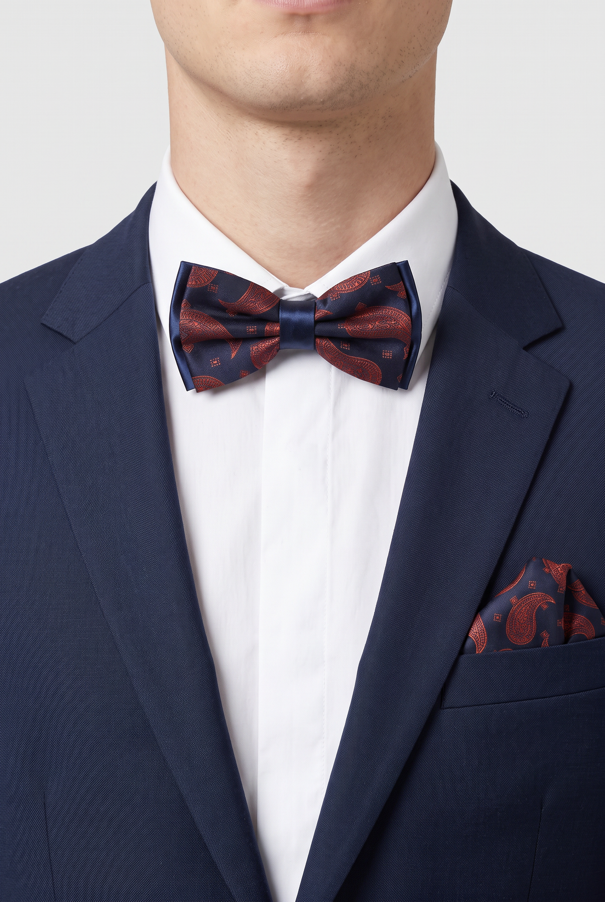 Nœud papillon cachemire pour garçon et homme ou ensemble nœud papillon et pochette - Bleu marine et Rouge