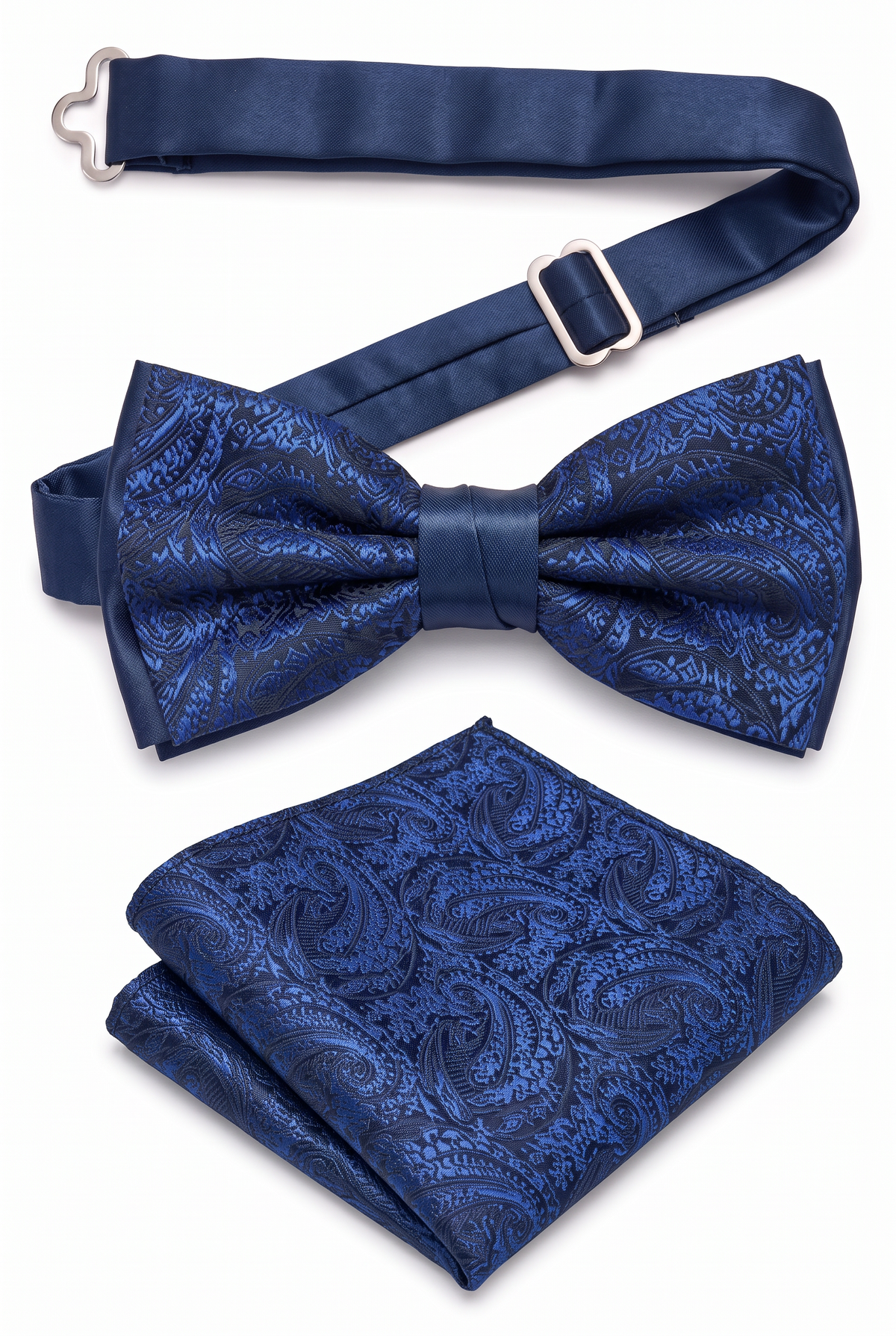 Conjunto de pajarita y pañuelo de bolsillo de cachemira para niños y hombres - azul marino