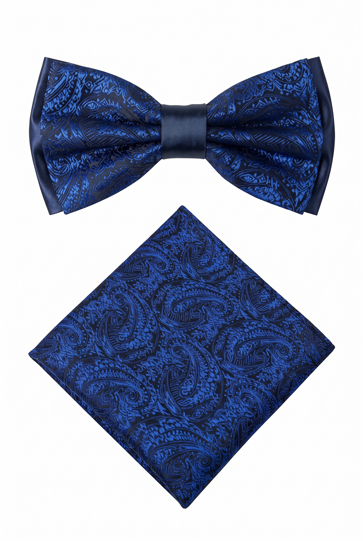 Conjunto de pajarita y pañuelo de bolsillo de cachemira para niños y hombres - azul marino