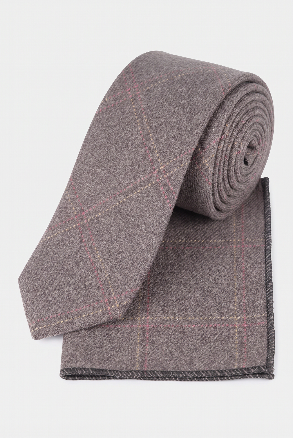Jungen & Herren Tweed Karo Schlanke Krawatten-Set - Tan Braun