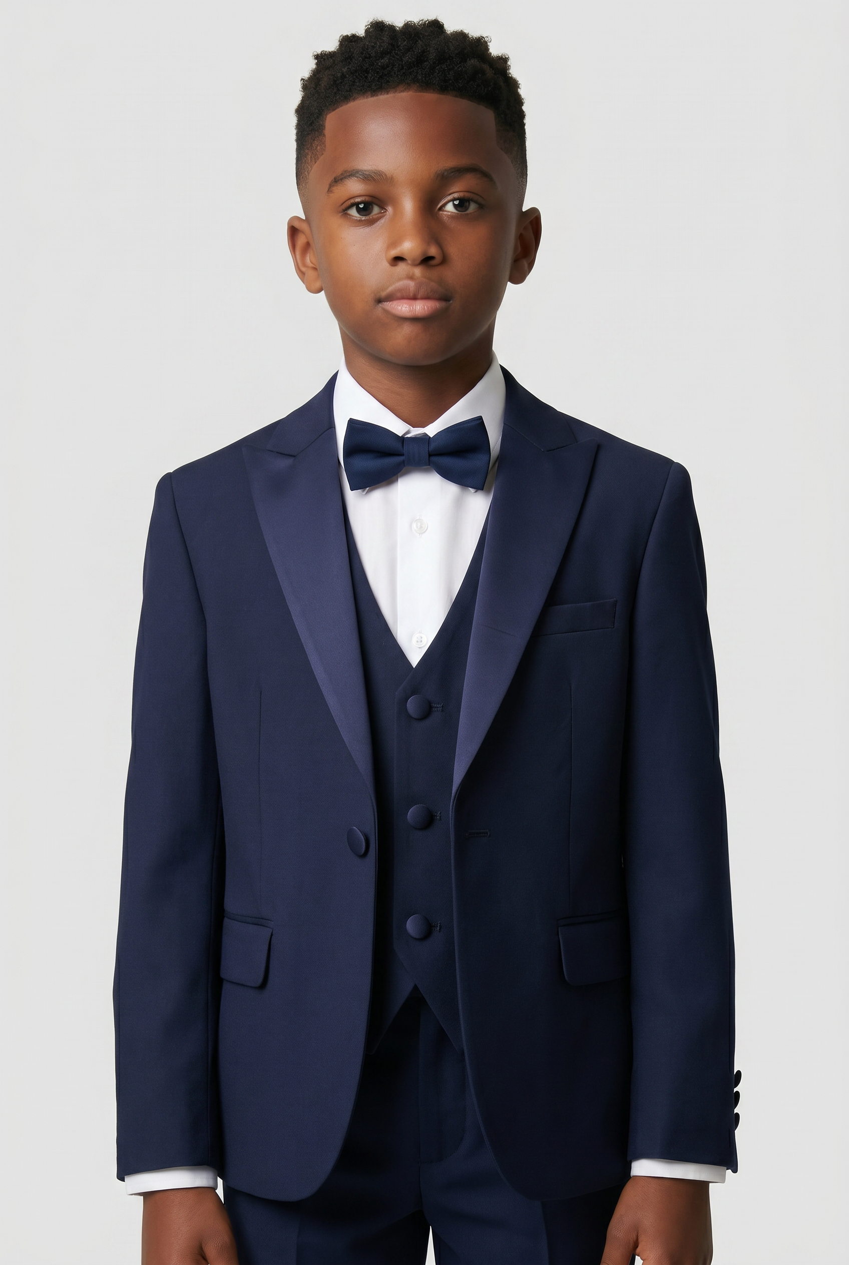 Boys' Navy Tuxedo Suit with Cufflink Shirt Front Picture
