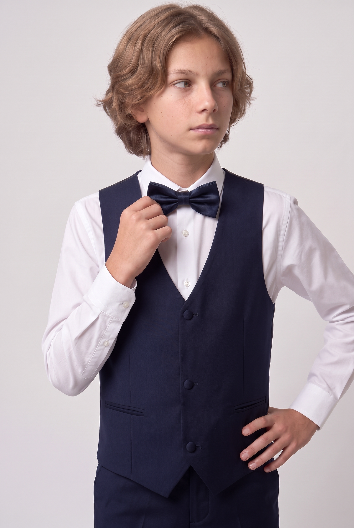 Jungen-Smokinganzug in Marineblau mit Satinrevers - 4-teilig oder 5-teilig mit Manschettenknopf-Hemd