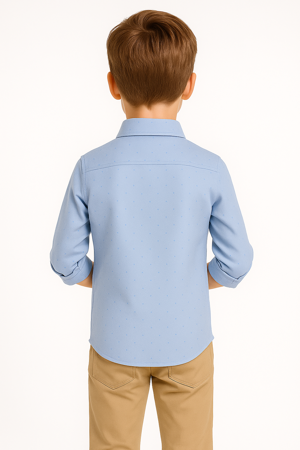 Boys Oxford Dotted Slim Fit Long Sleeve Shirt - Sky Blue