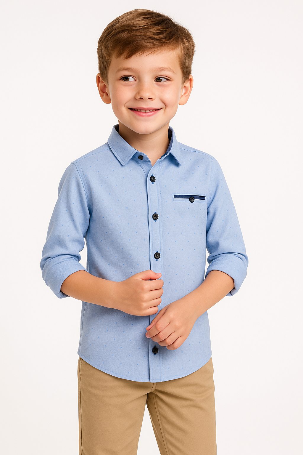 Boys Oxford Dotted Slim Fit Long Sleeve Shirt - Sky Blue