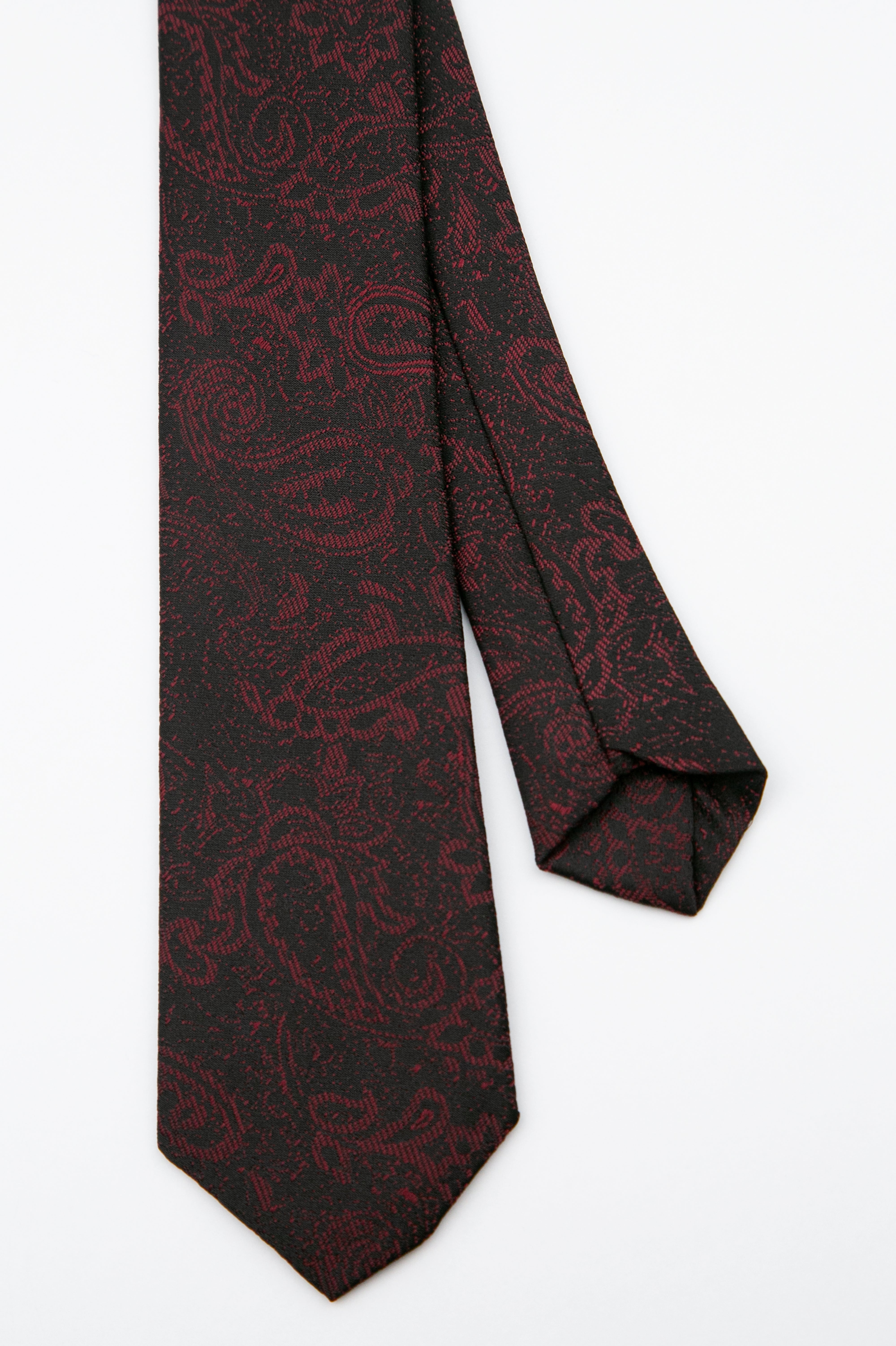 Boys’ Paisley Slim Tie & Pocket Square Set - Burgundy Front and Back Picture