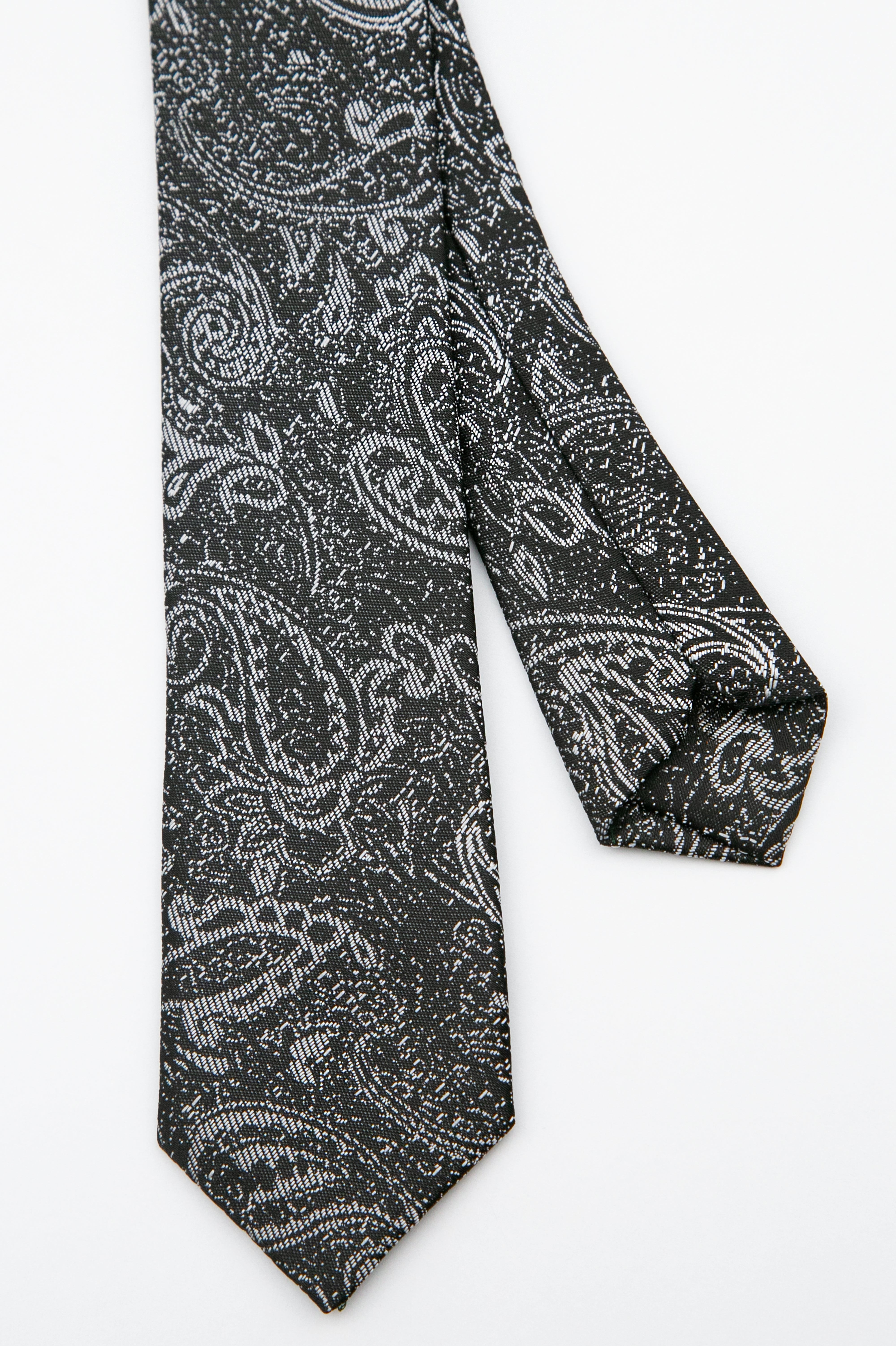Boys’ Paisley Slim Tie & Pocket Square Set - Grey Front and Back Picture