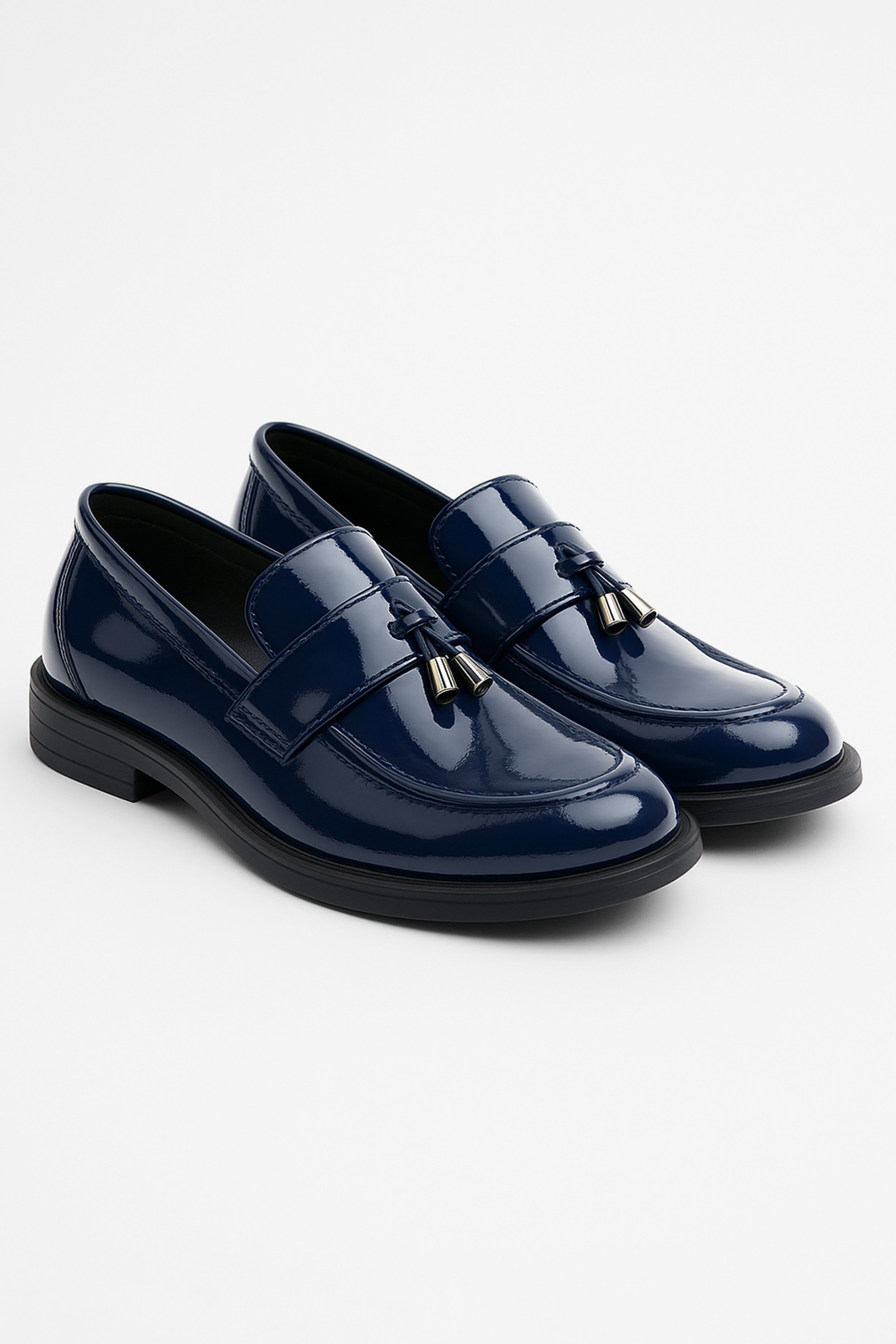 Boys’ Patent Slip On Tassel Loafer Shoes - Montana - Navy Blue Pair Side Picture