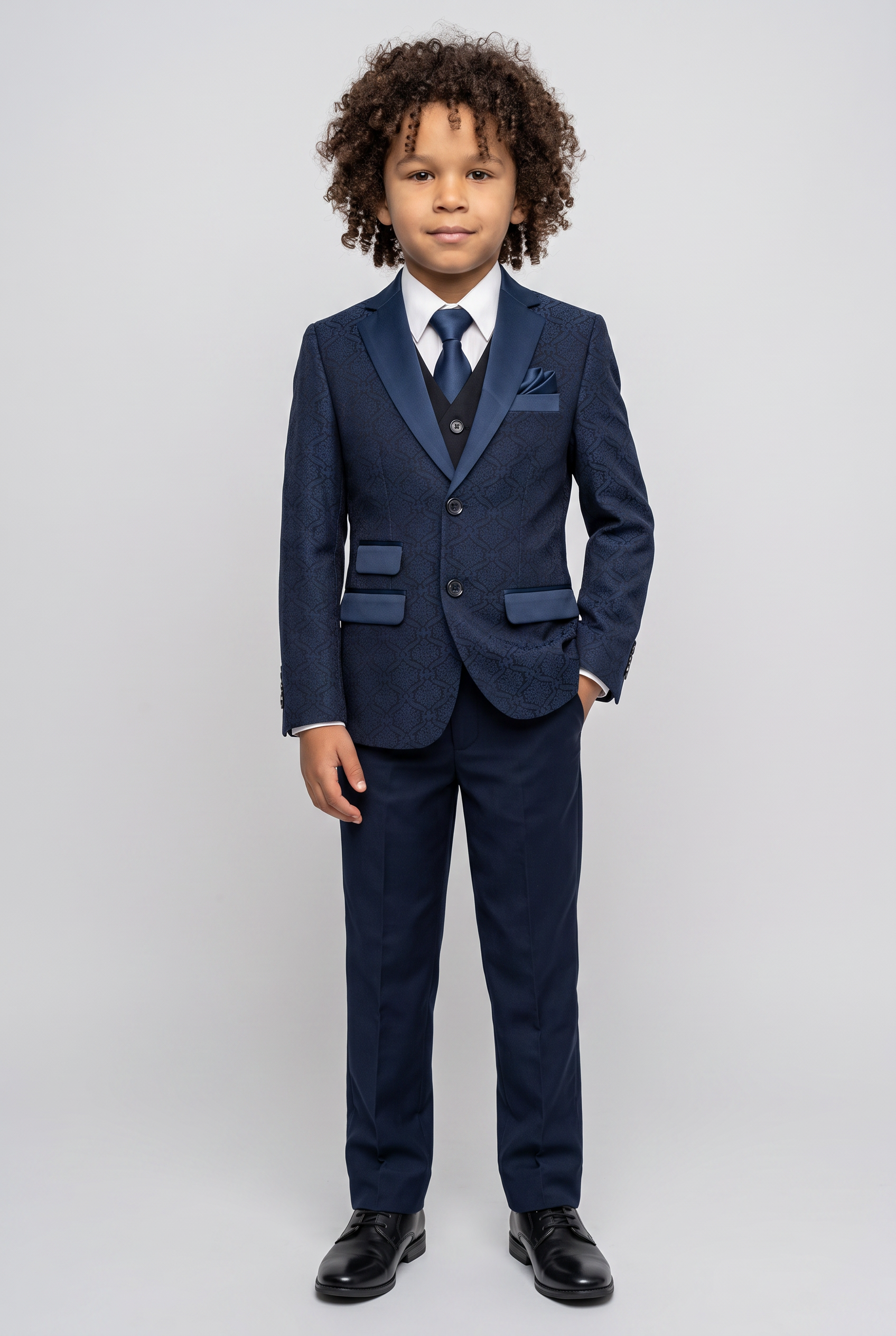 Jungen Gemustertes Navy Anzug - JACQUARD - Navyblau