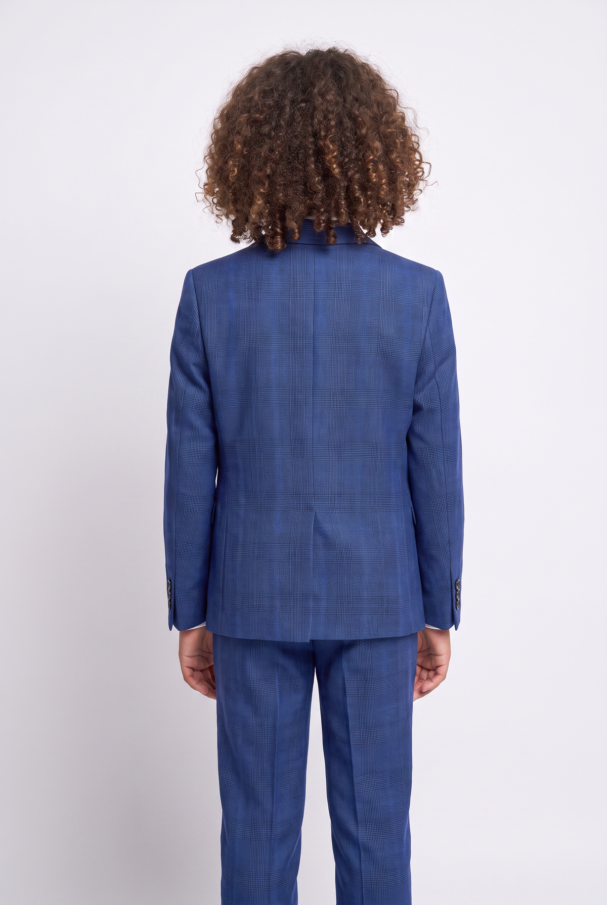 Costume bleu à carreaux pour garçon, coupe ajustée - LIONEL - Bleu moyen