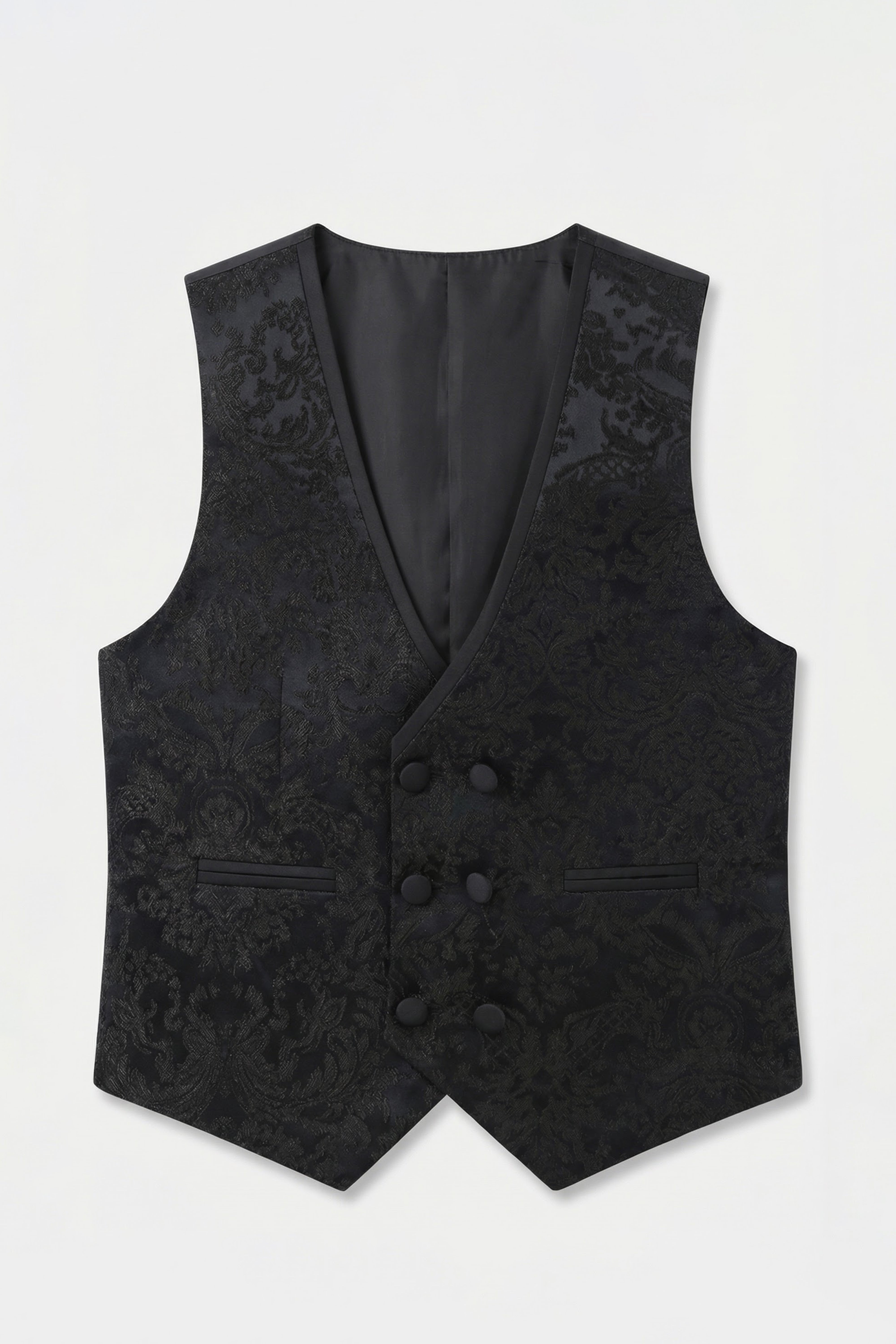 Ensemble smoking pour garçon, revers en satin à motif cachemire et floral - Noir