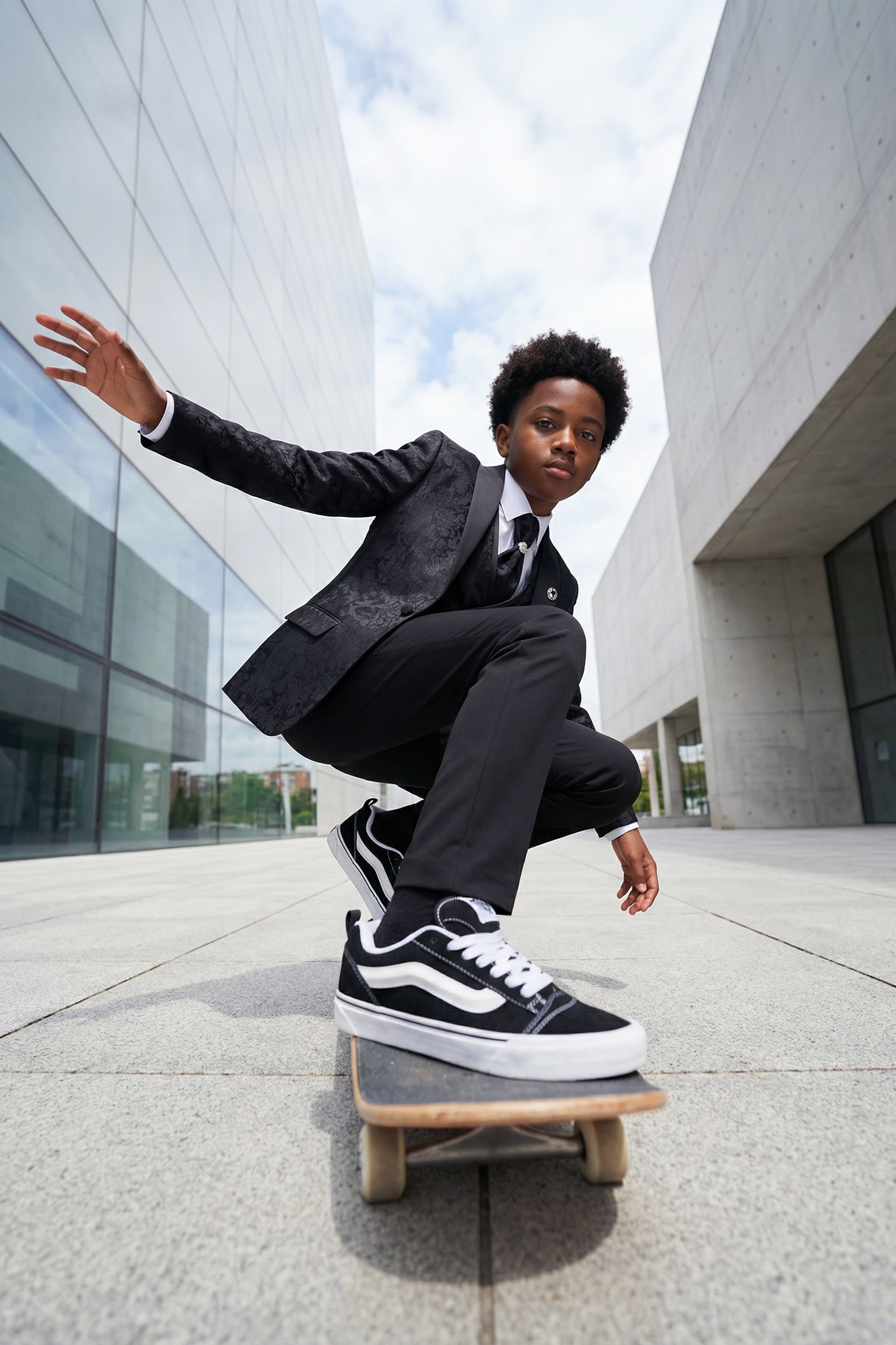 Ensemble smoking pour garçon, revers en satin à motif cachemire et floral - Noir