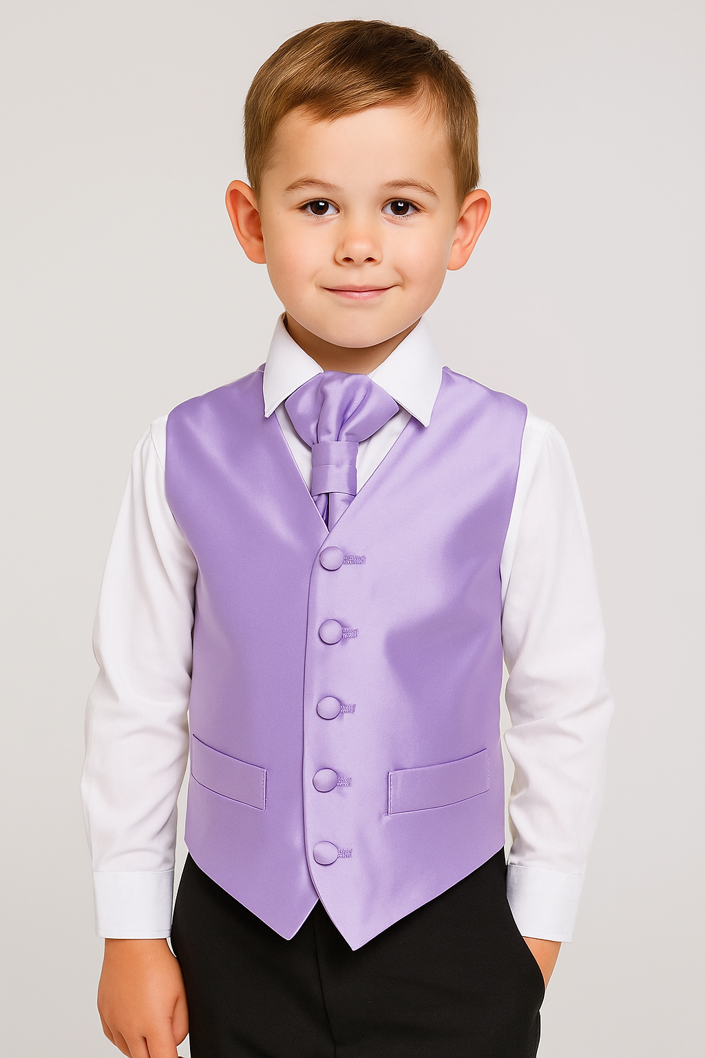 Ensemble Gilet en Satin et Cravate pour Garçons - Lilas