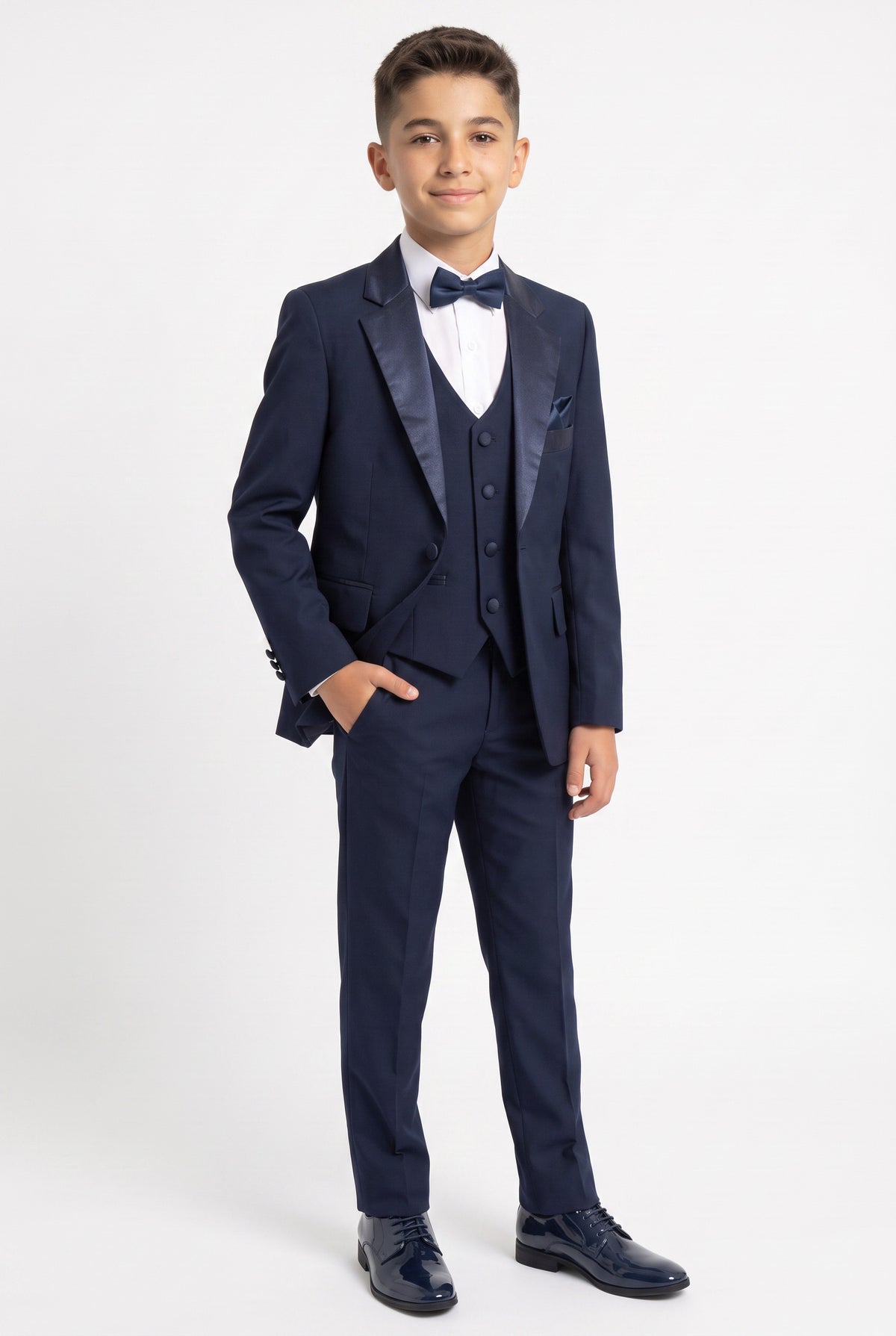 Costume smoking à revers brillants pour garçon - Bleu marine