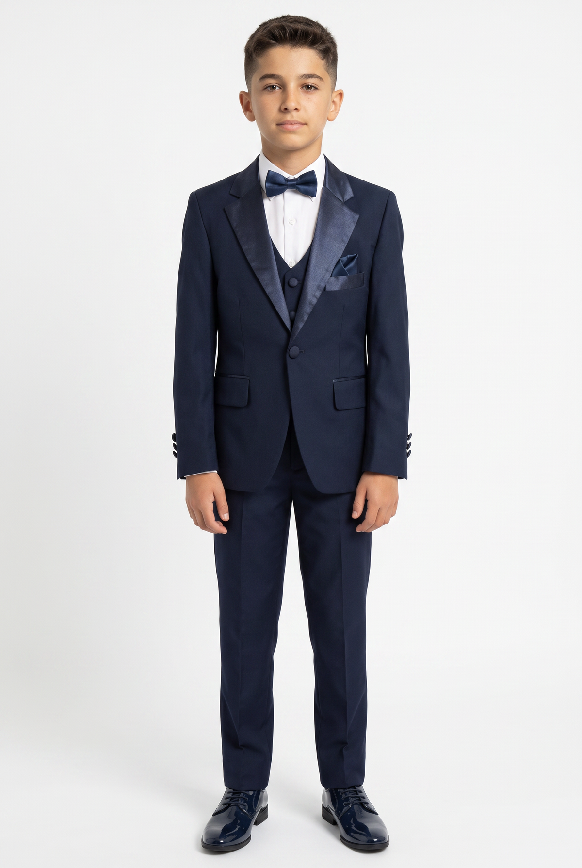 Costume smoking à revers brillants pour garçon - Bleu marine