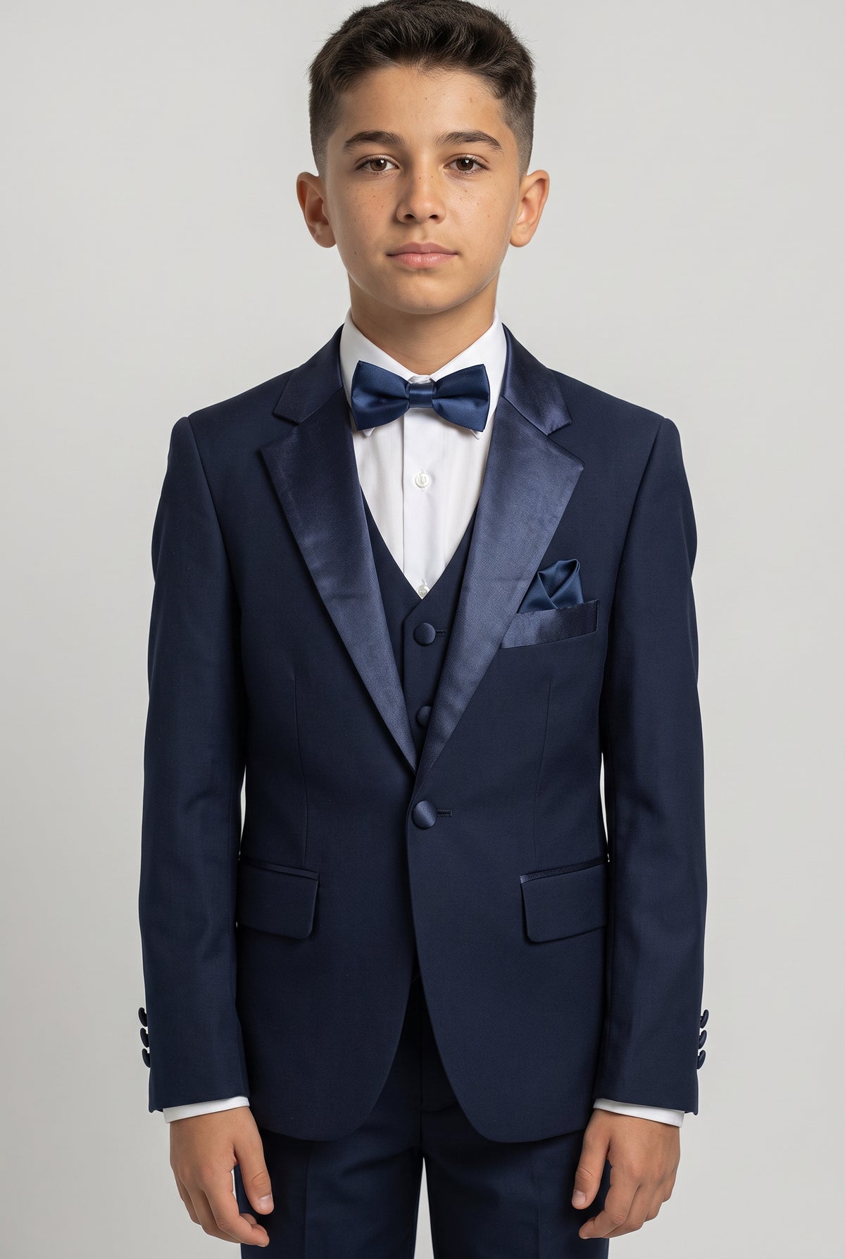 Costume smoking à revers brillants pour garçon - Bleu marine
