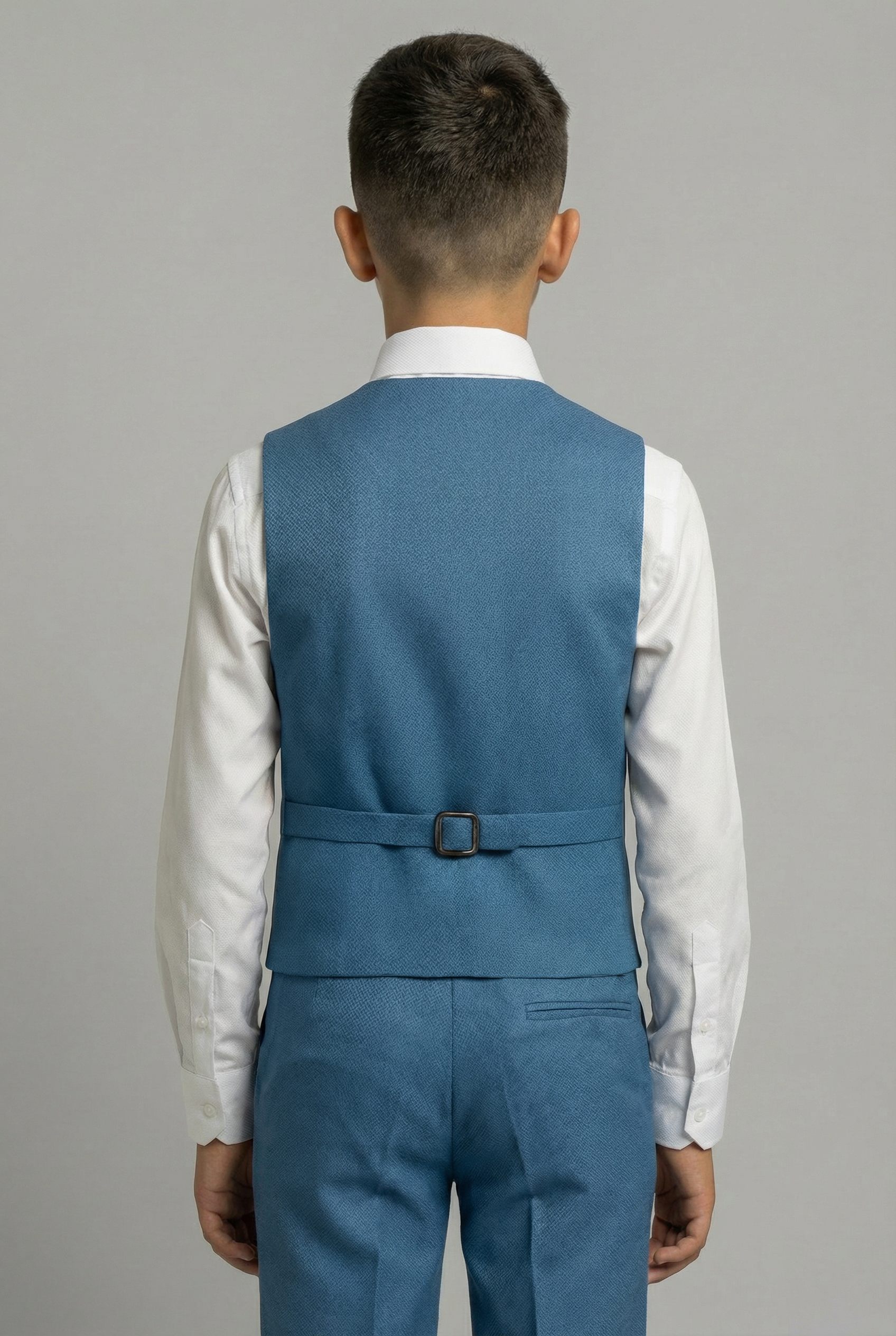 Boys' Slim Fit Textured Waistcoat Suit Set, Formal Outfit - Blue.