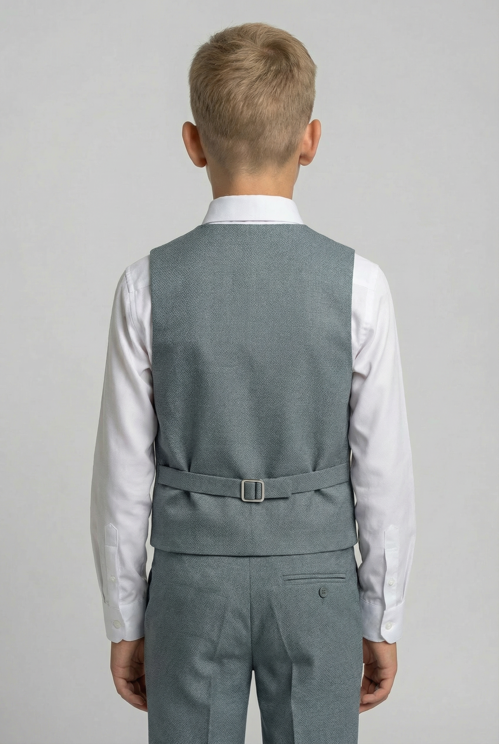 Boys' Slim Fit Textured Waistcoat Suit Set, Formal Outfit - Grey