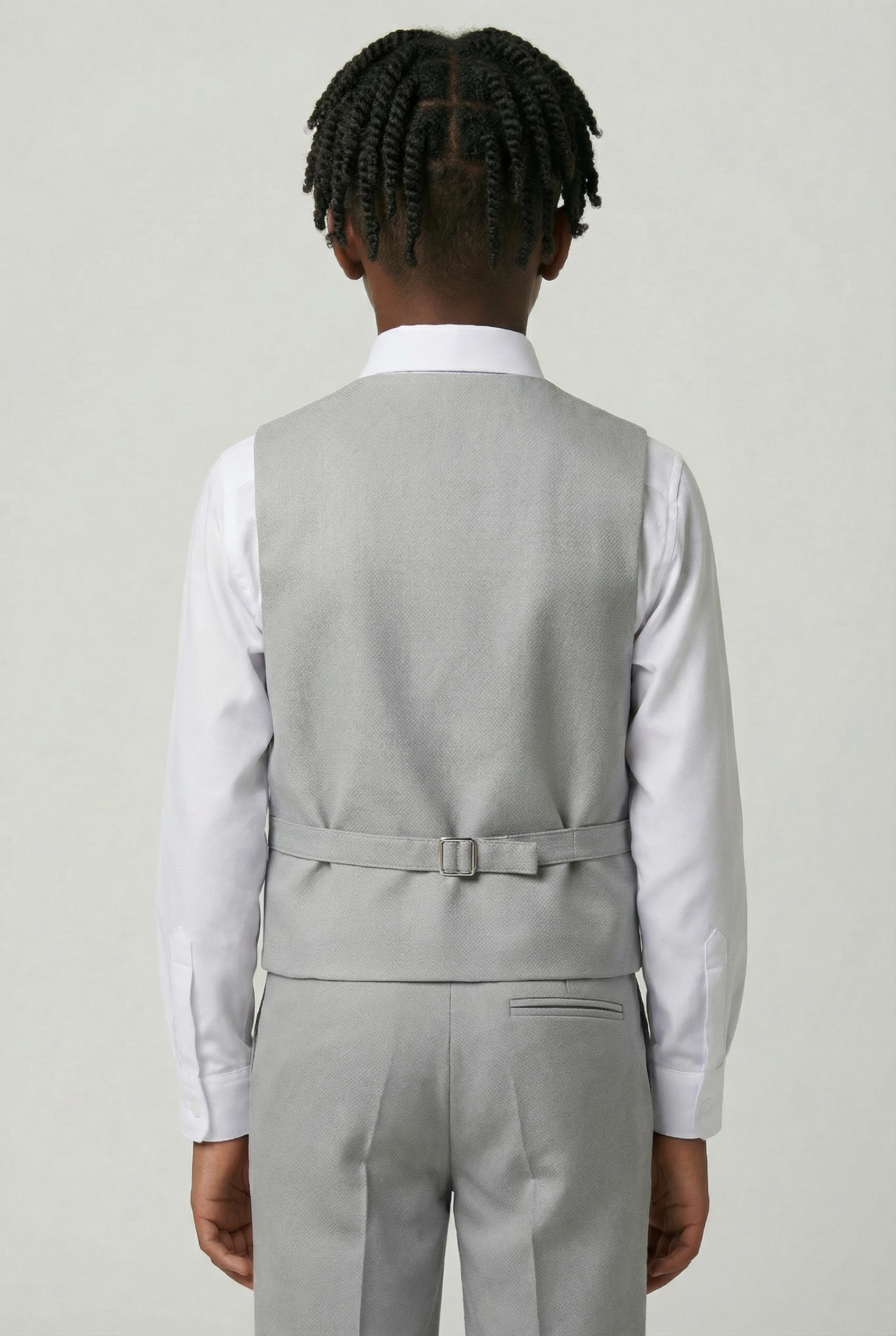 Boys' Slim Fit Textured Waistcoat Suit Set, Formal Outfit - Light Grey