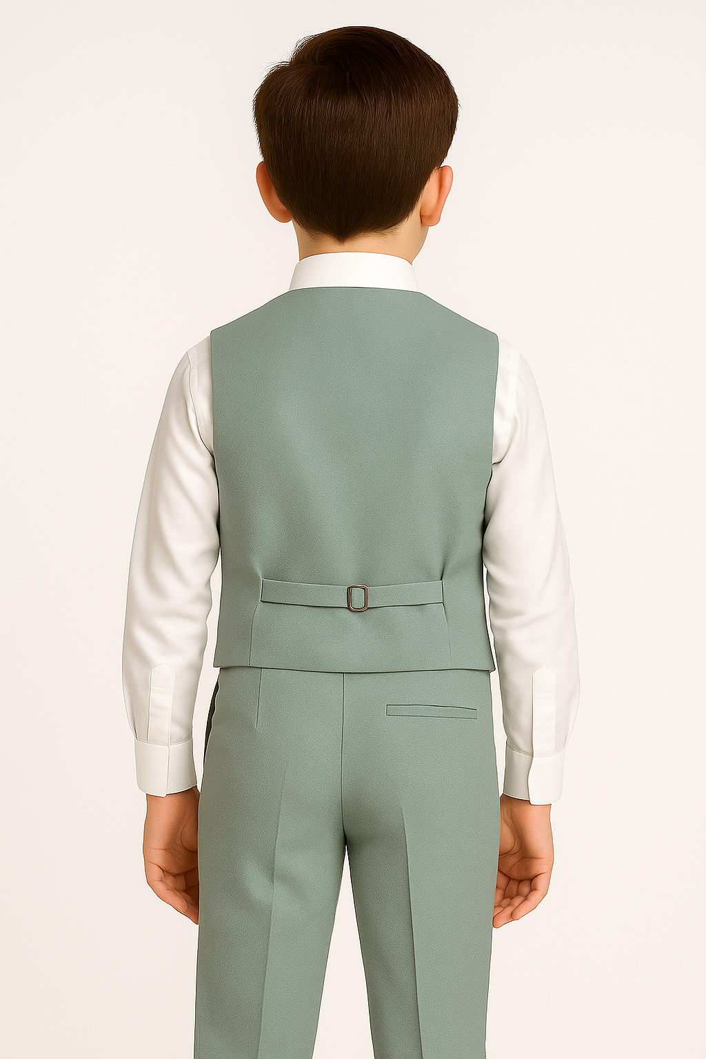 Boys' Slim Fit Textured Waistcoat Suit Set, Formal Outfit - Sage Green
