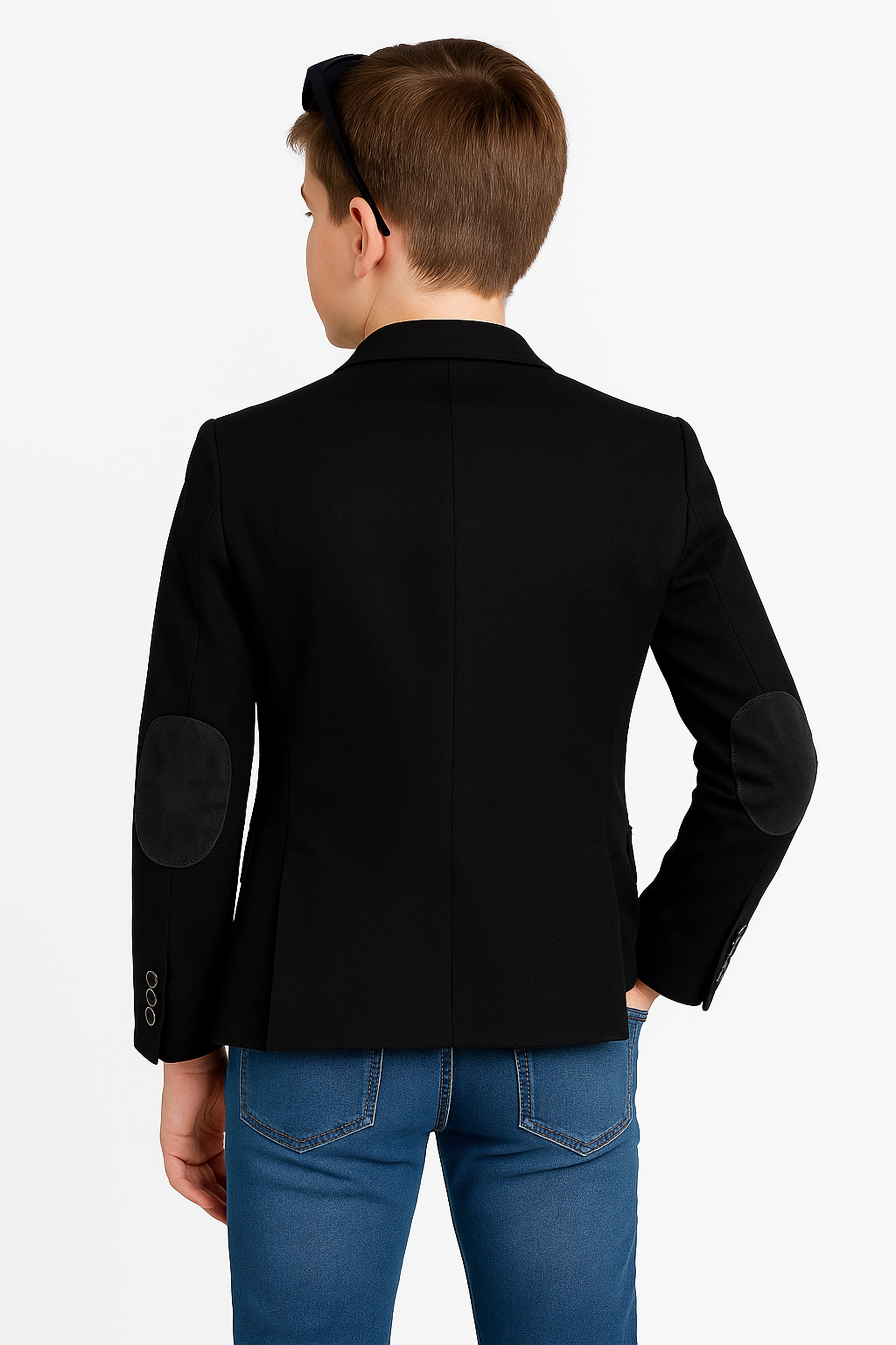Boys Slim Fit Cotton Blazer - Black Back Picture