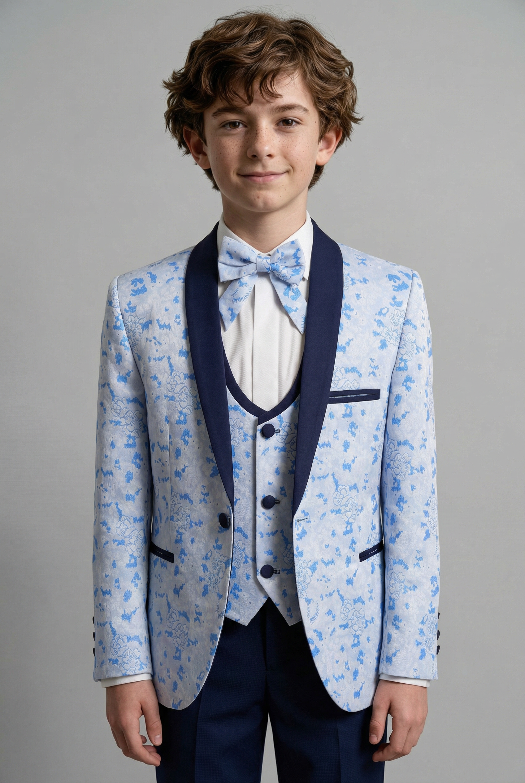 Completo smoking floreale slim fit per ragazzi - Blu