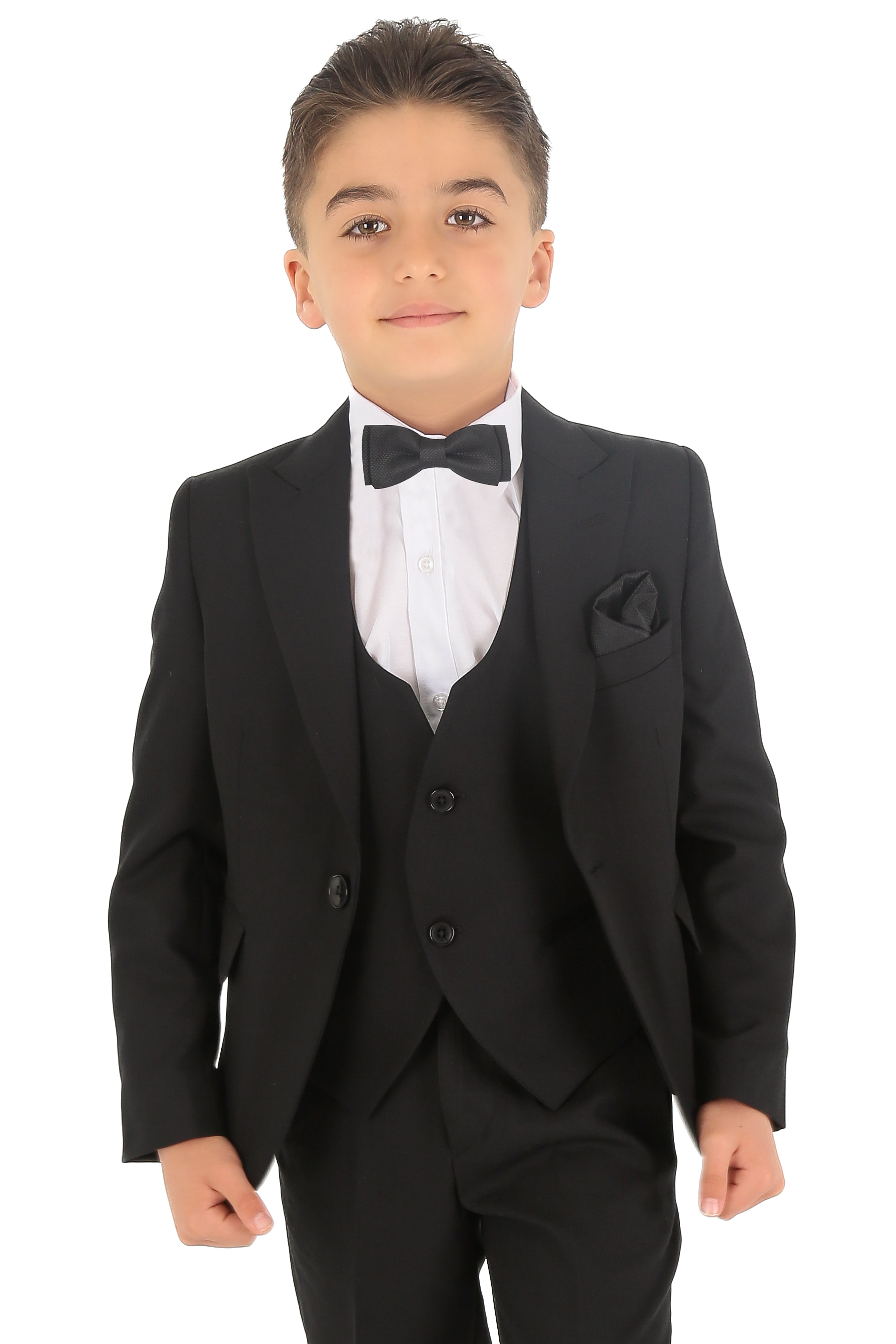 Boys Slim Fit Herringbone 8 Piece Suit Set - KING Black