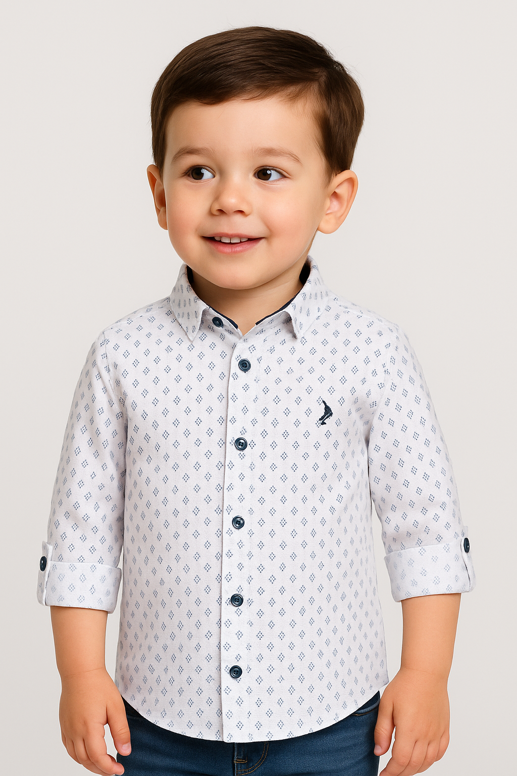 Chemise à Imprimé Slim Fit pour Garçons - Blanc - Bleu