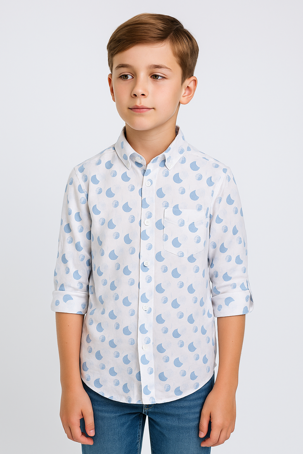 Boys Slim Fit Patterned Printed Casual Shirt - Blue