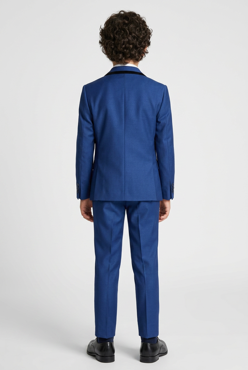 Costume de smoking slim fit pour garçon avec passepoil - Bleu tonique