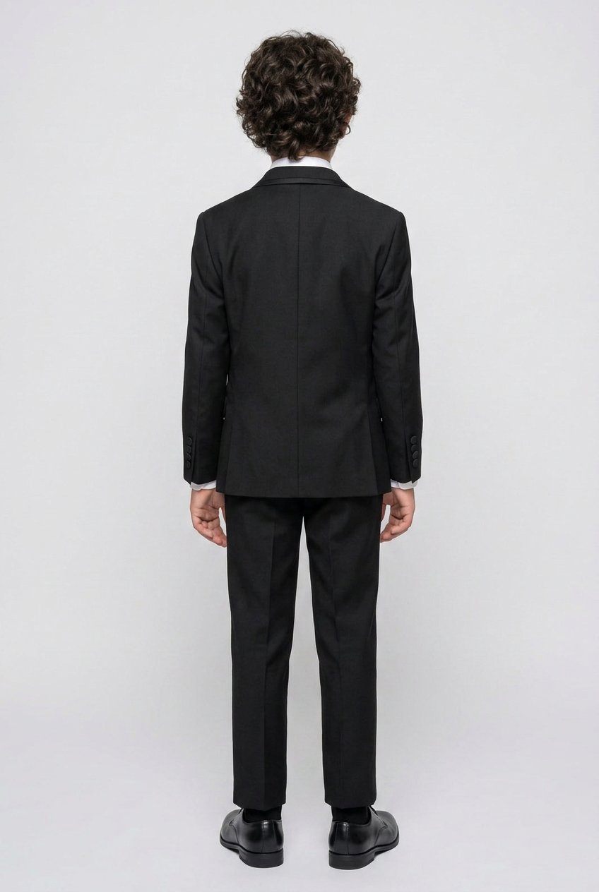 Costume de smoking pour garçon, coupe ajustée, passepoil noir -