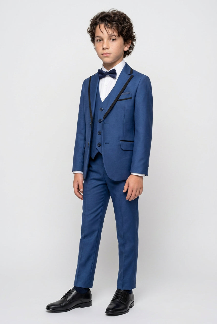 Costume de smoking slim fit pour garçon avec passepoil - Bleu tonique