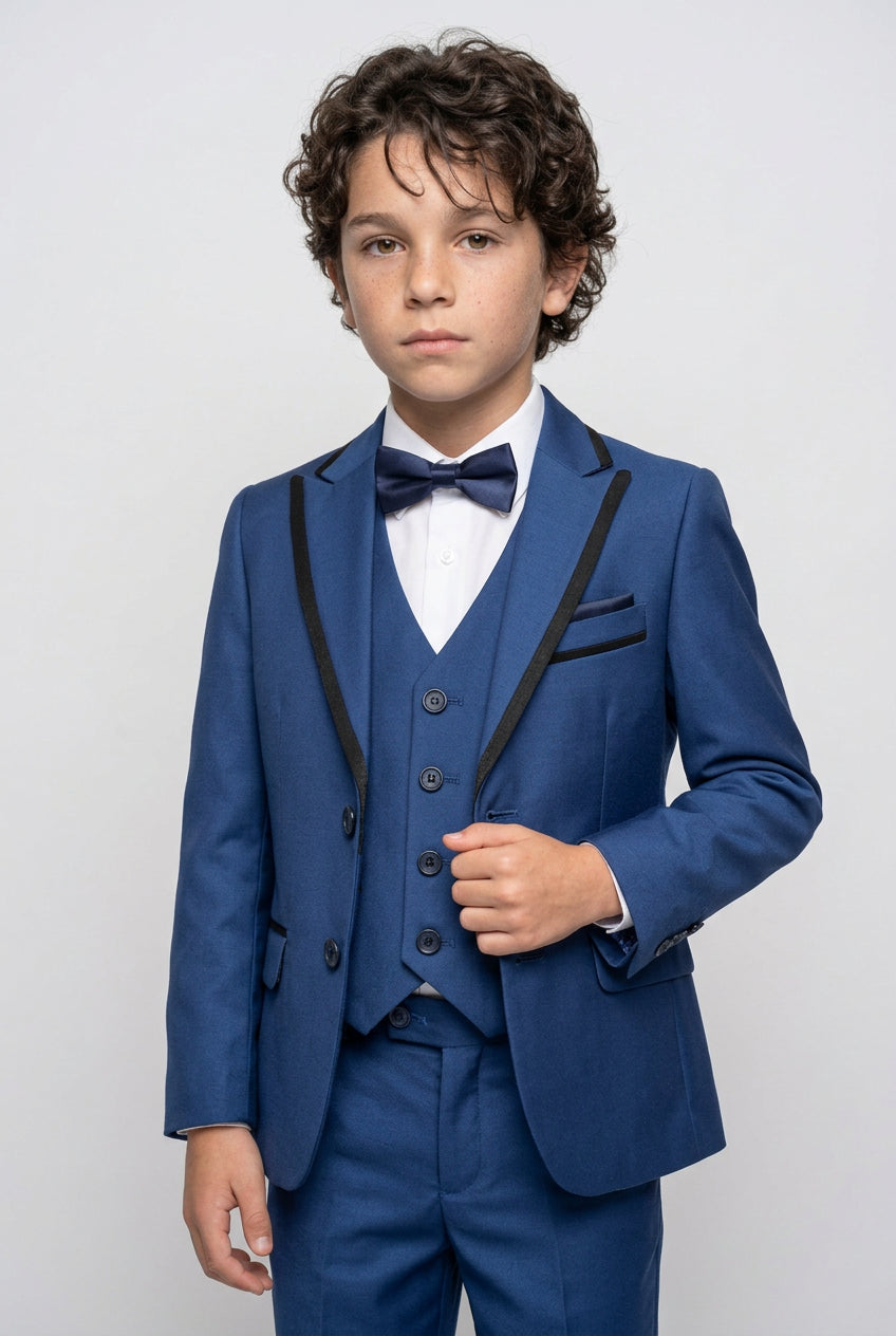 Jungen Slim Fit Piping Tuxedo Dinner Anzug - Tonicblau