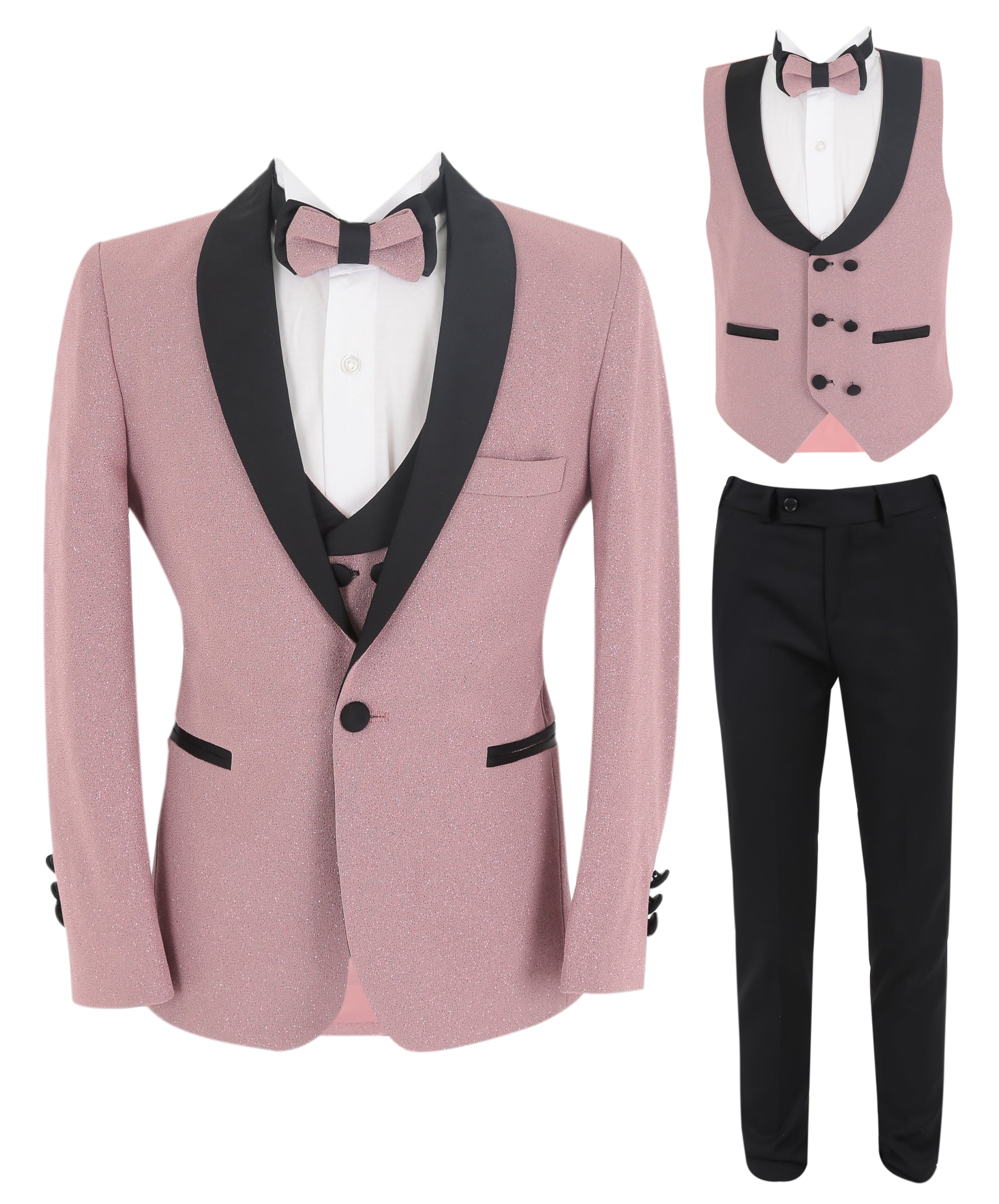 Boys Slim Fit Shimmer Tuxedo Suit - Blush Pink 3 PC Picture