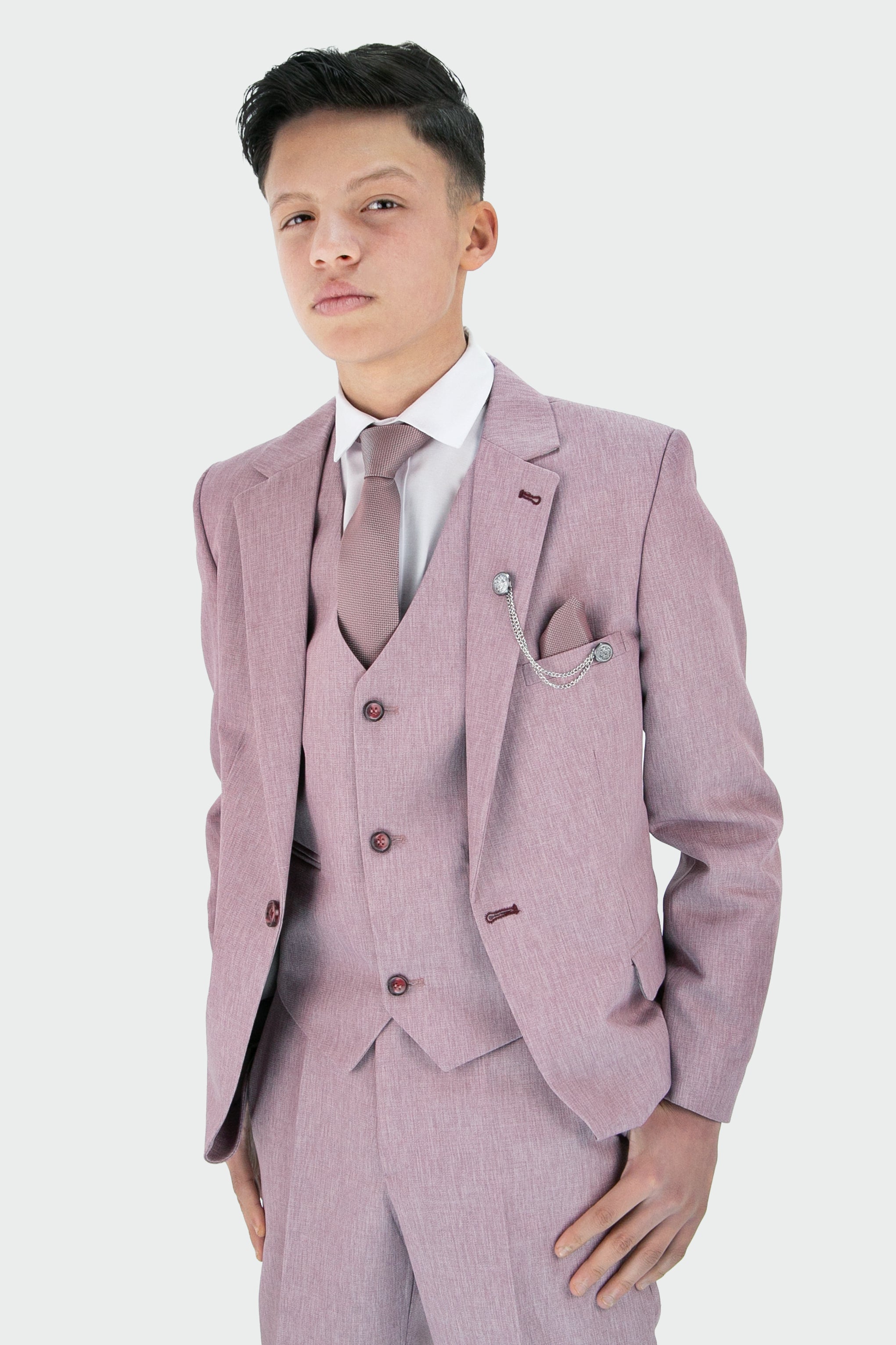 Boys Slim Fit Textured 8-Piece Formal Suit Set - Lilac Model Picture
