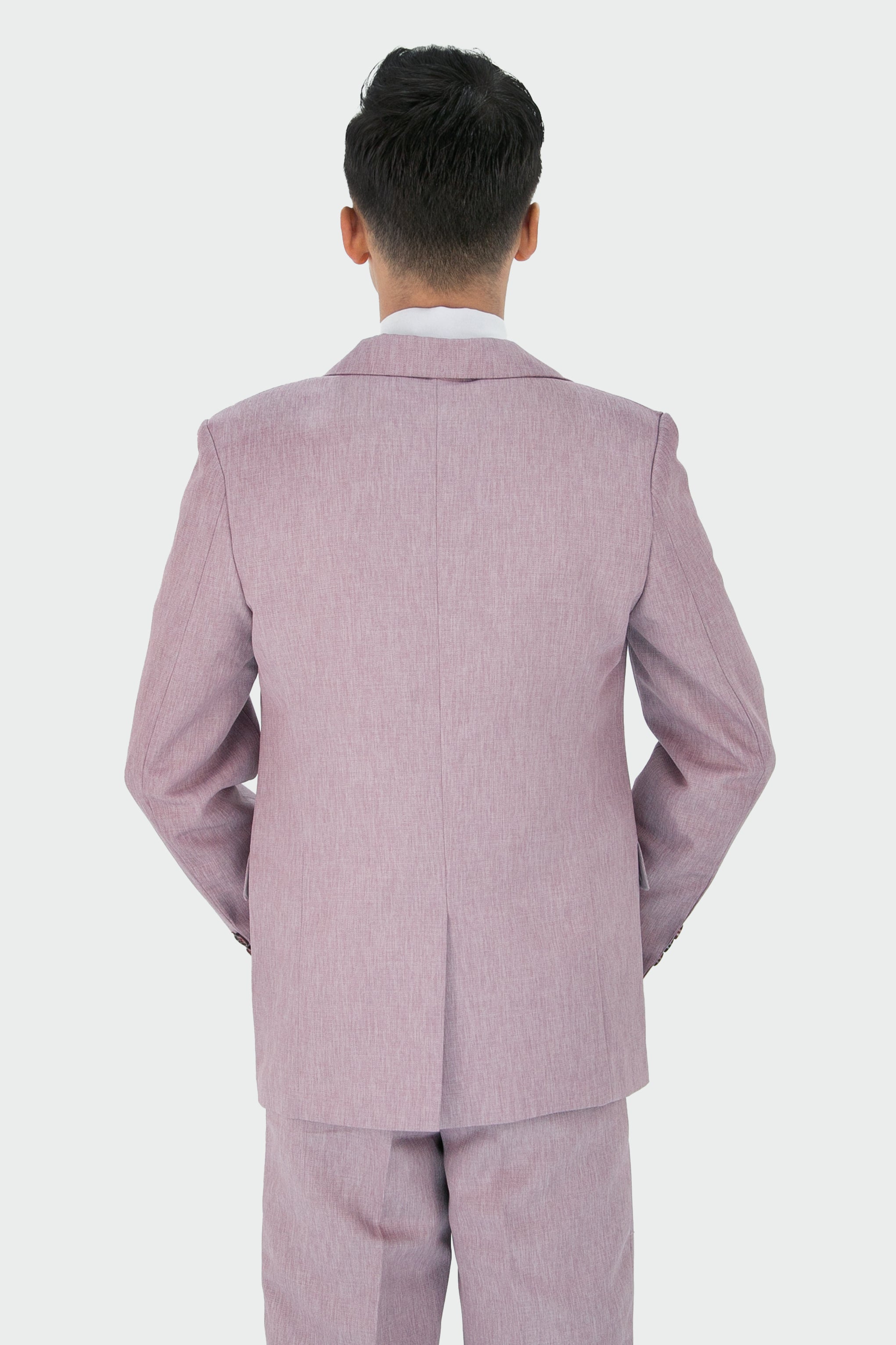 Boys Slim Fit Textured 8-Piece Formal Suit Set - Lilac Model Back Picture