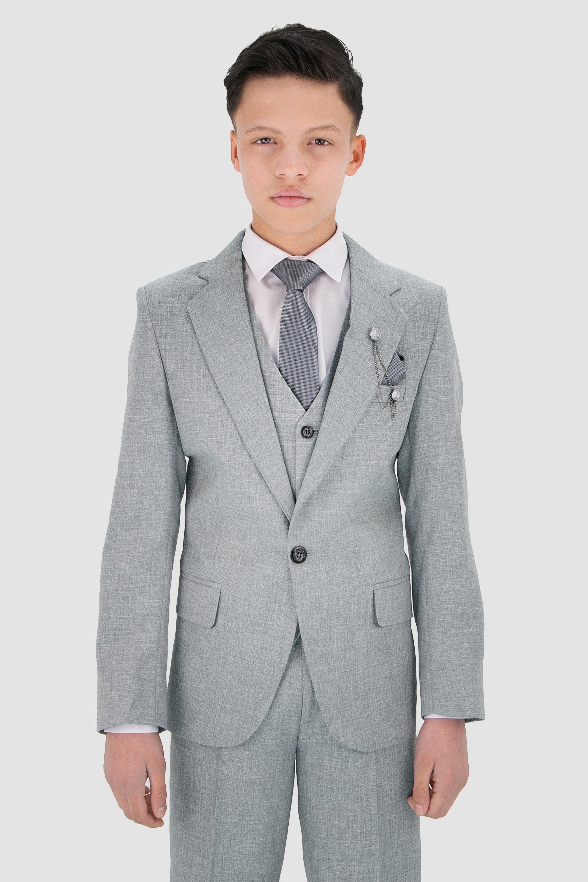 Boys Slim Fit Textured 8-Piece Formal Suit Set - Slate Grey