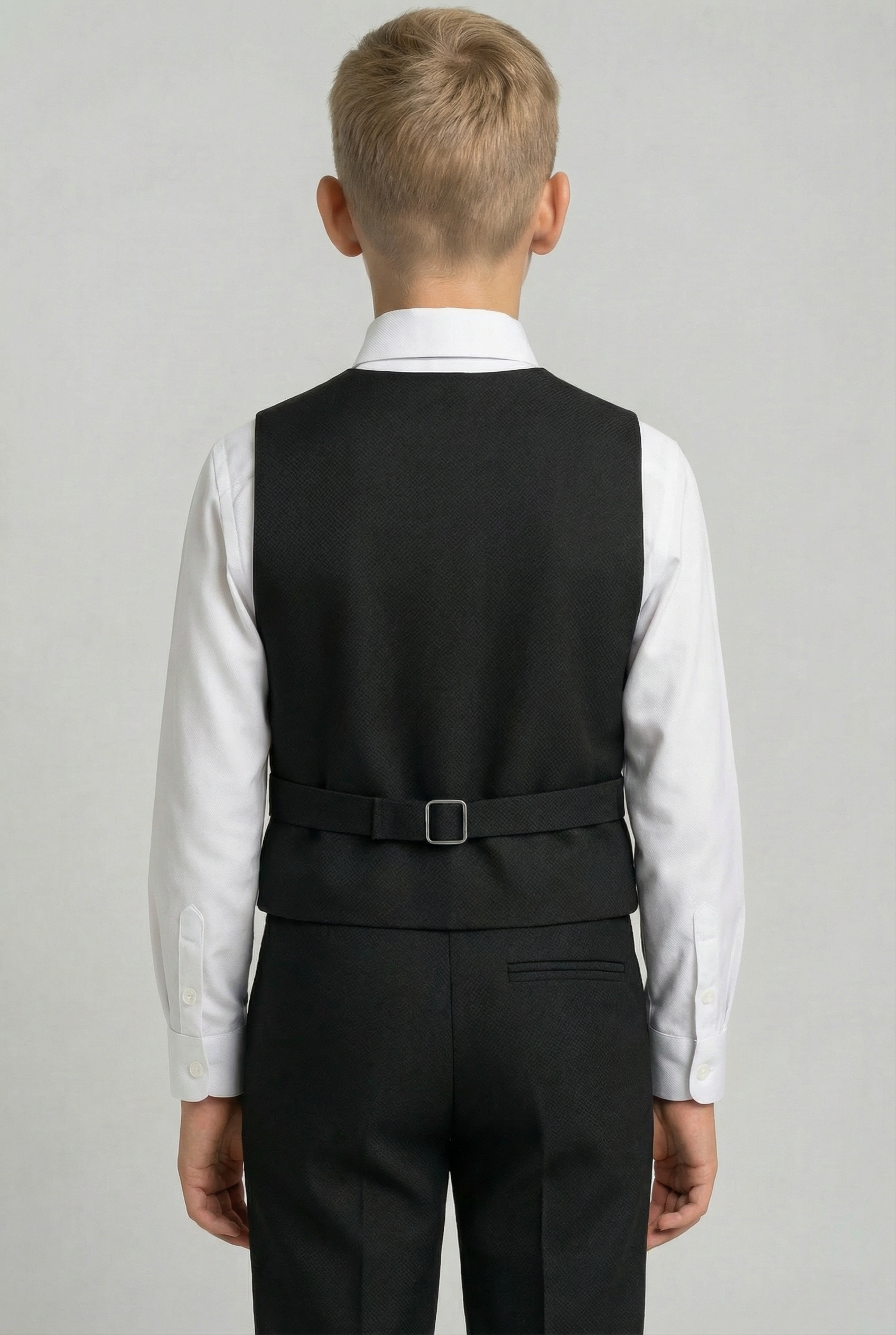 Boys' Slim Fit Textured Waistcoat Suit Set, Formal Outfit - Black Back Picture